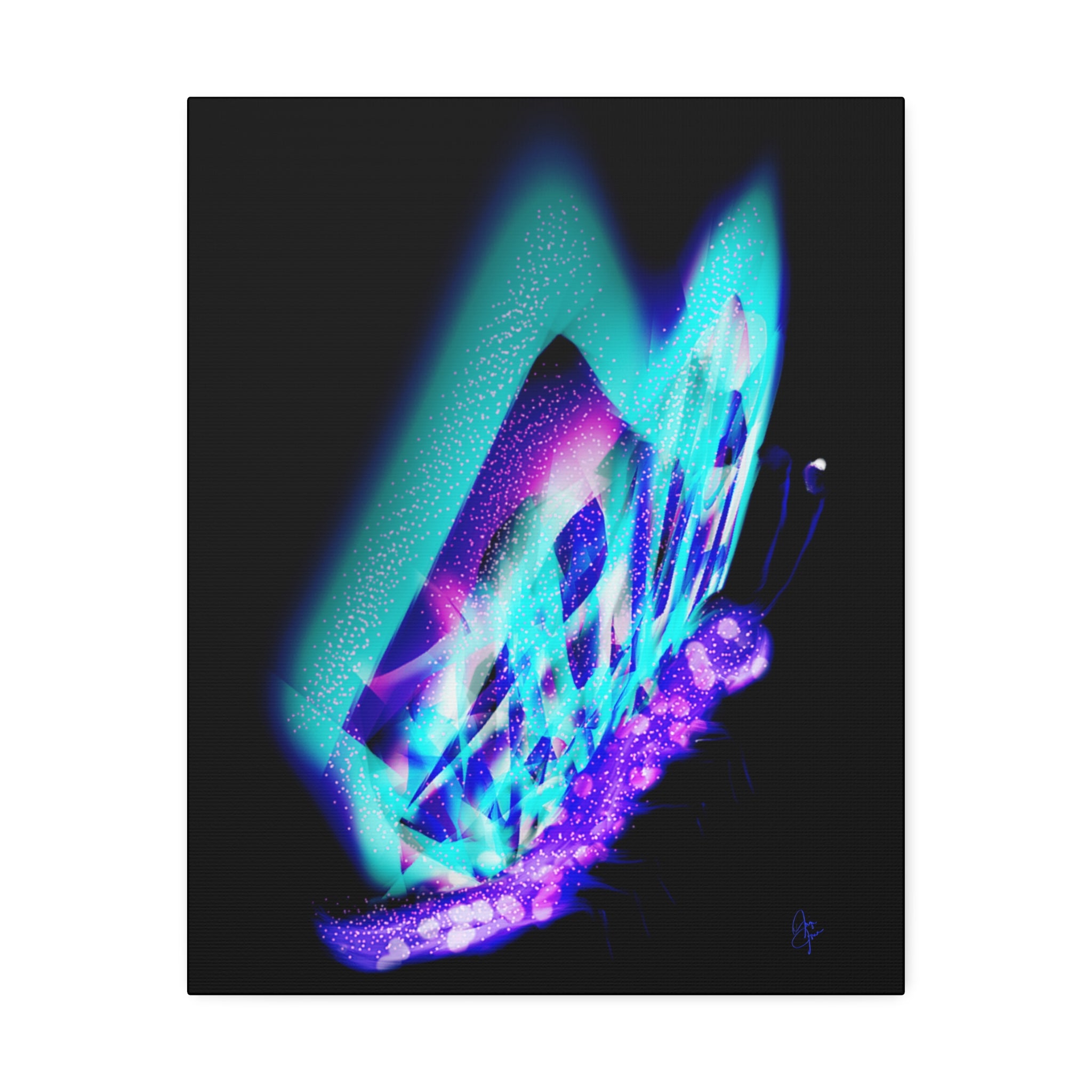 Neon Butterfly Canvas Print — Glowing Blue & Purple Wall Art (Stretched Canvas)