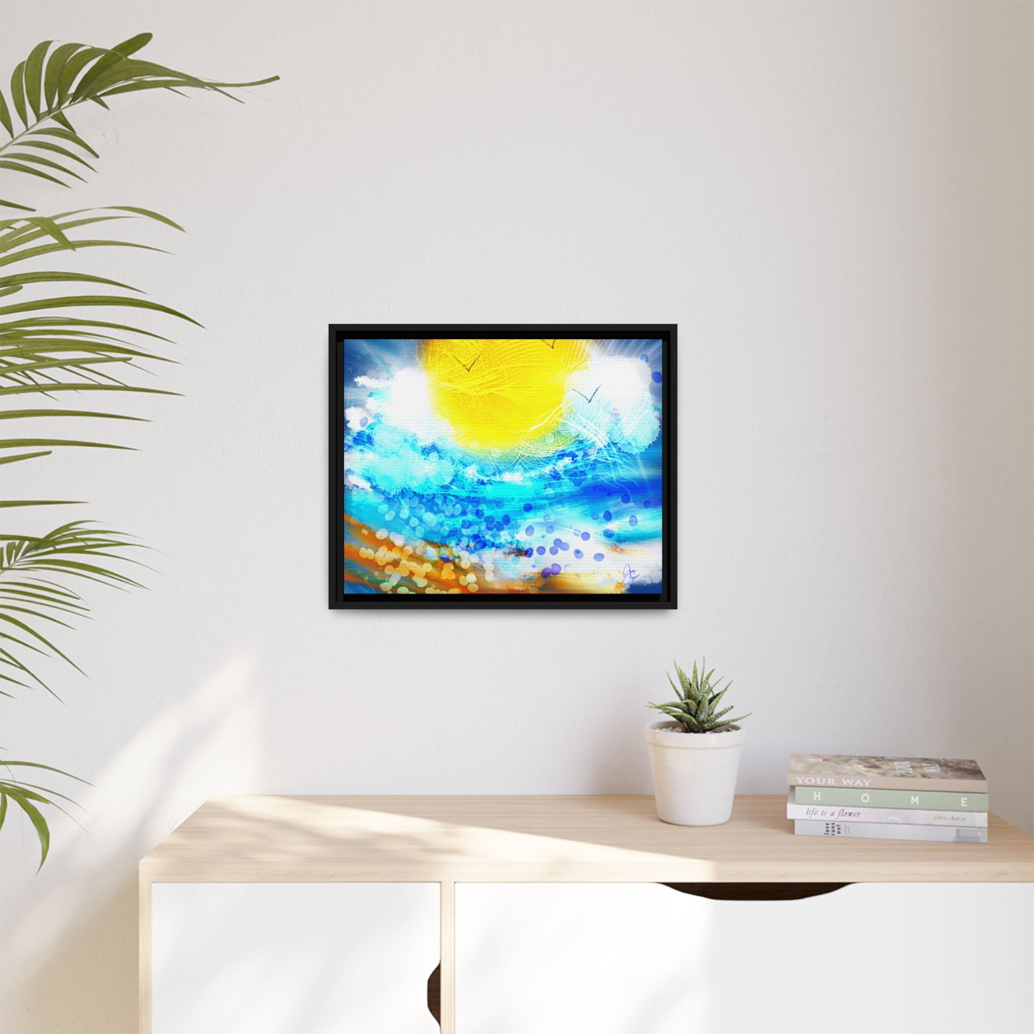 Sunshine Shore Matte Canvas Framed Wall Art — Bright Abstract Beach Print