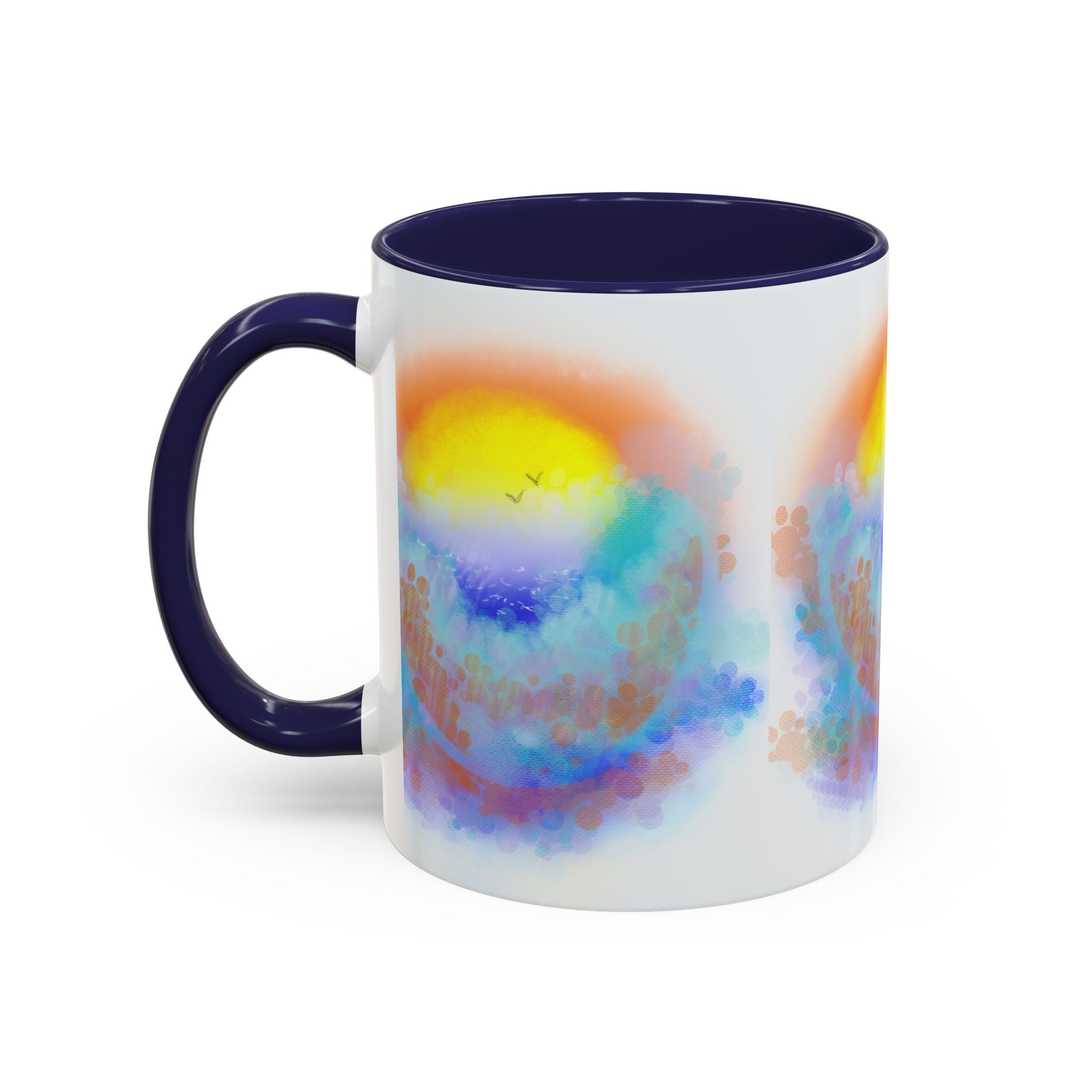 Sunrise Watercolor Accent Coffee Mug — Colorful Ocean Sunrise Art (11/15 oz)