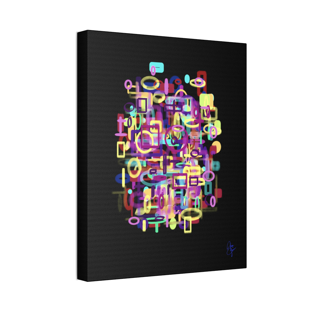 Abstract Neon Shapes Canvas Print — Colorful Geometric Wall Art on Black