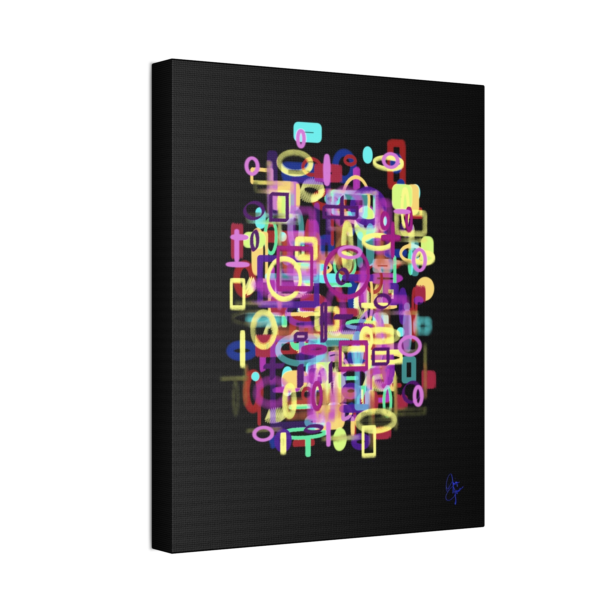 Abstract Neon Shapes Canvas Print — Colorful Geometric Wall Art on Black