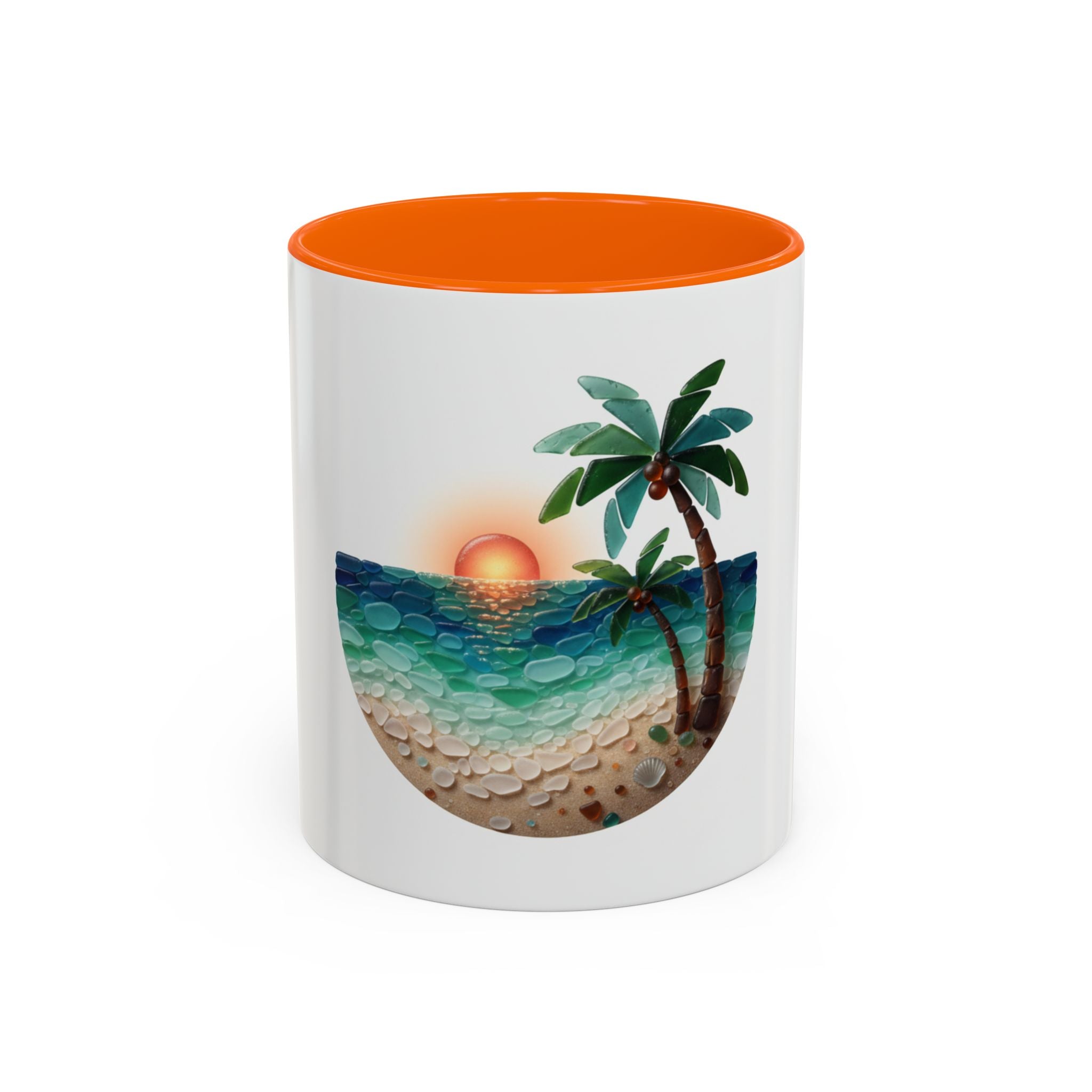 Sunset Beach Coffee Mug — Tropical Palm Ocean Sunrise Accent Mug (11/15oz)