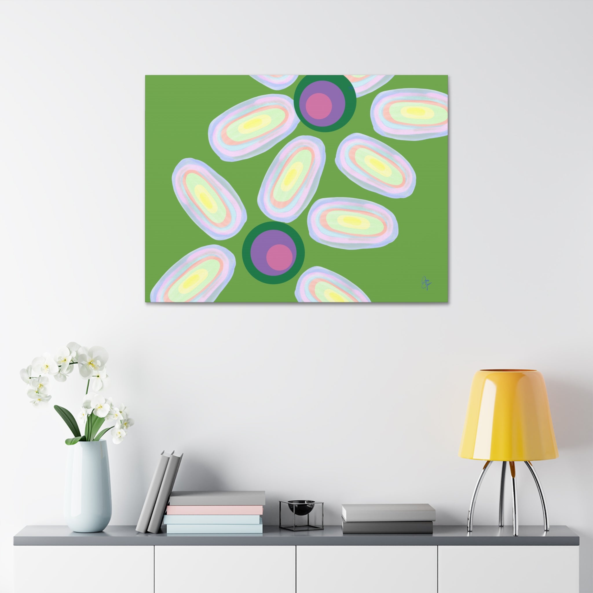 Abstract Pastel Daisy Canvas Print — Modern Floral Wall Art on Deep Blue