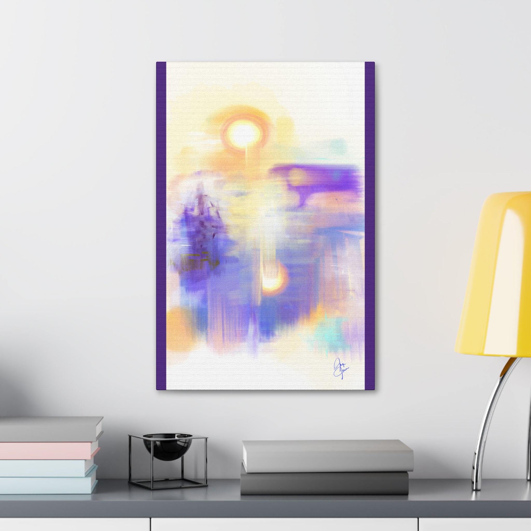 Abstract Sunrise Canvas Print — Ethereal Purple & Gold Stretched Wall Art (1.5" Depth)