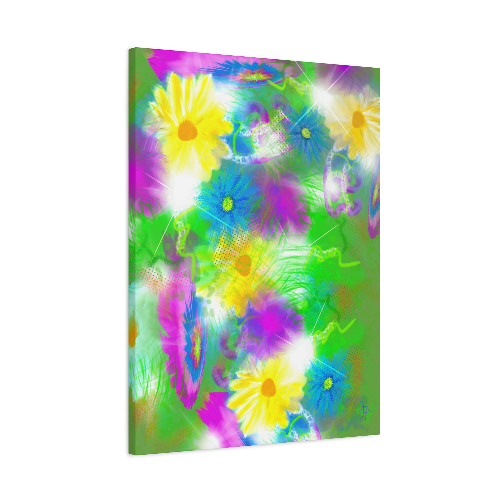 Bright Floral Abstract Matte Canvas Wall Art — Vibrant Daisy Pop