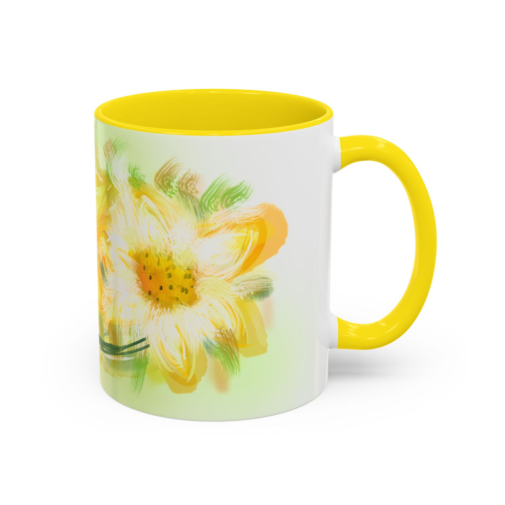 Sunlit Daisy Accent Coffee Mug — Yellow Floral 11/15oz