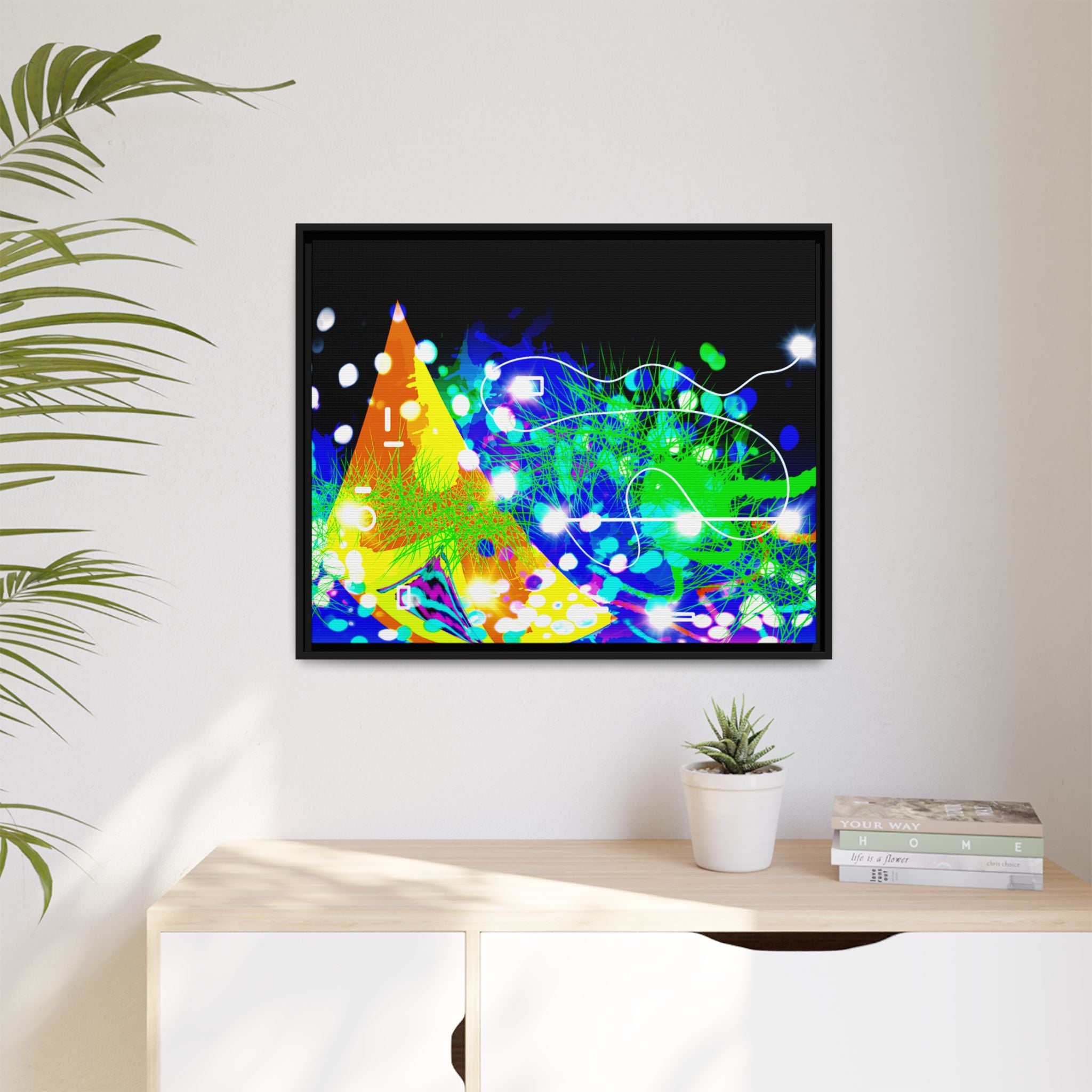 Abstract Neon Wave Matte Canvas Framed Art