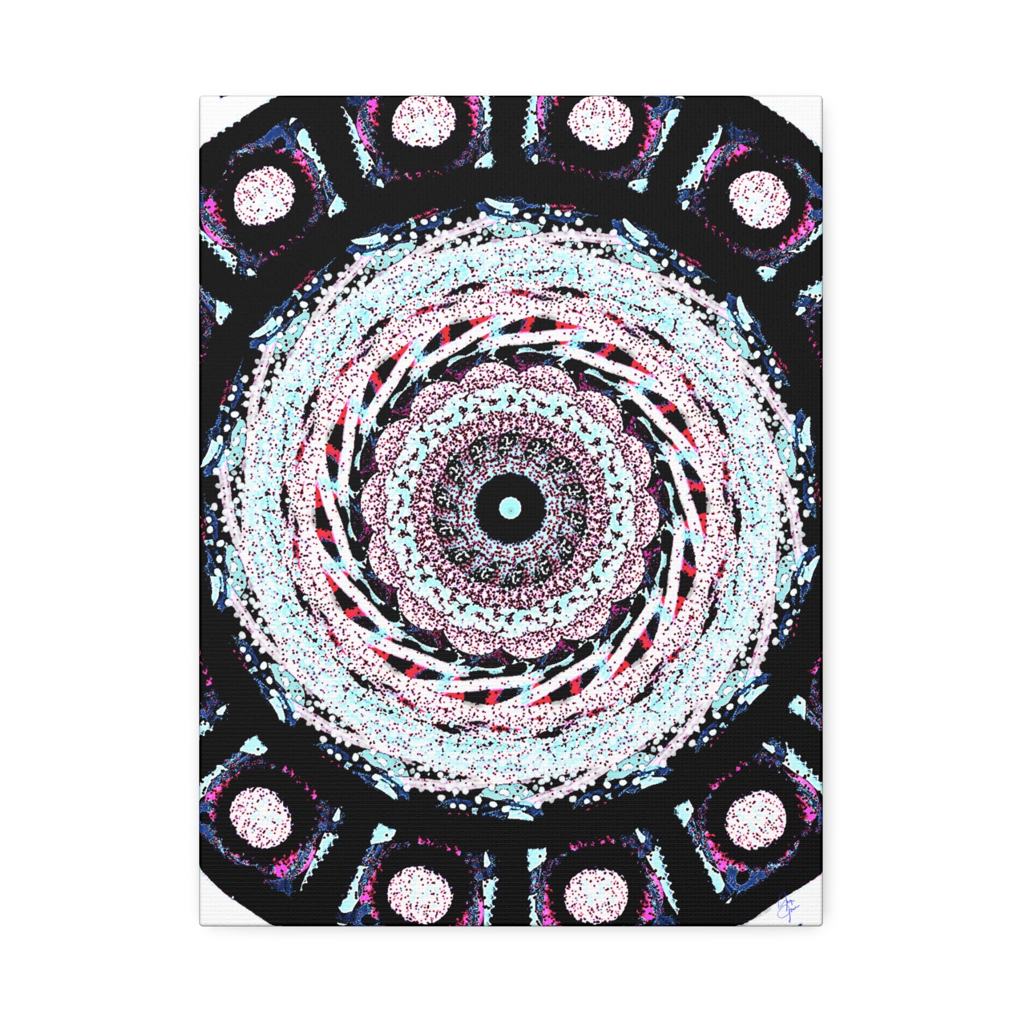Mandala Kaleidoscope Canvas Wall Art — Psychedelic Pink & Teal Stretched Canvas (1.5")