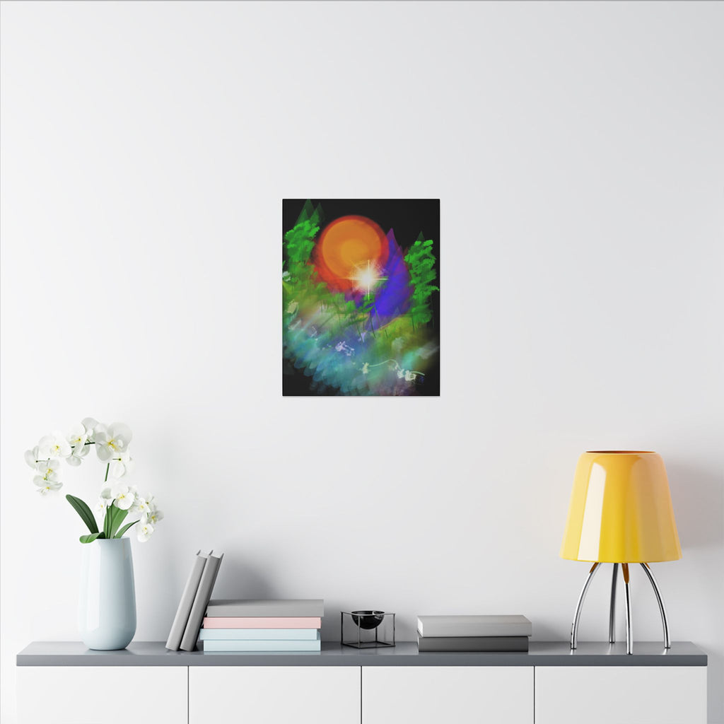 Sunburst Forest Matte Canvas Wall Art — Abstract Nature Landscape