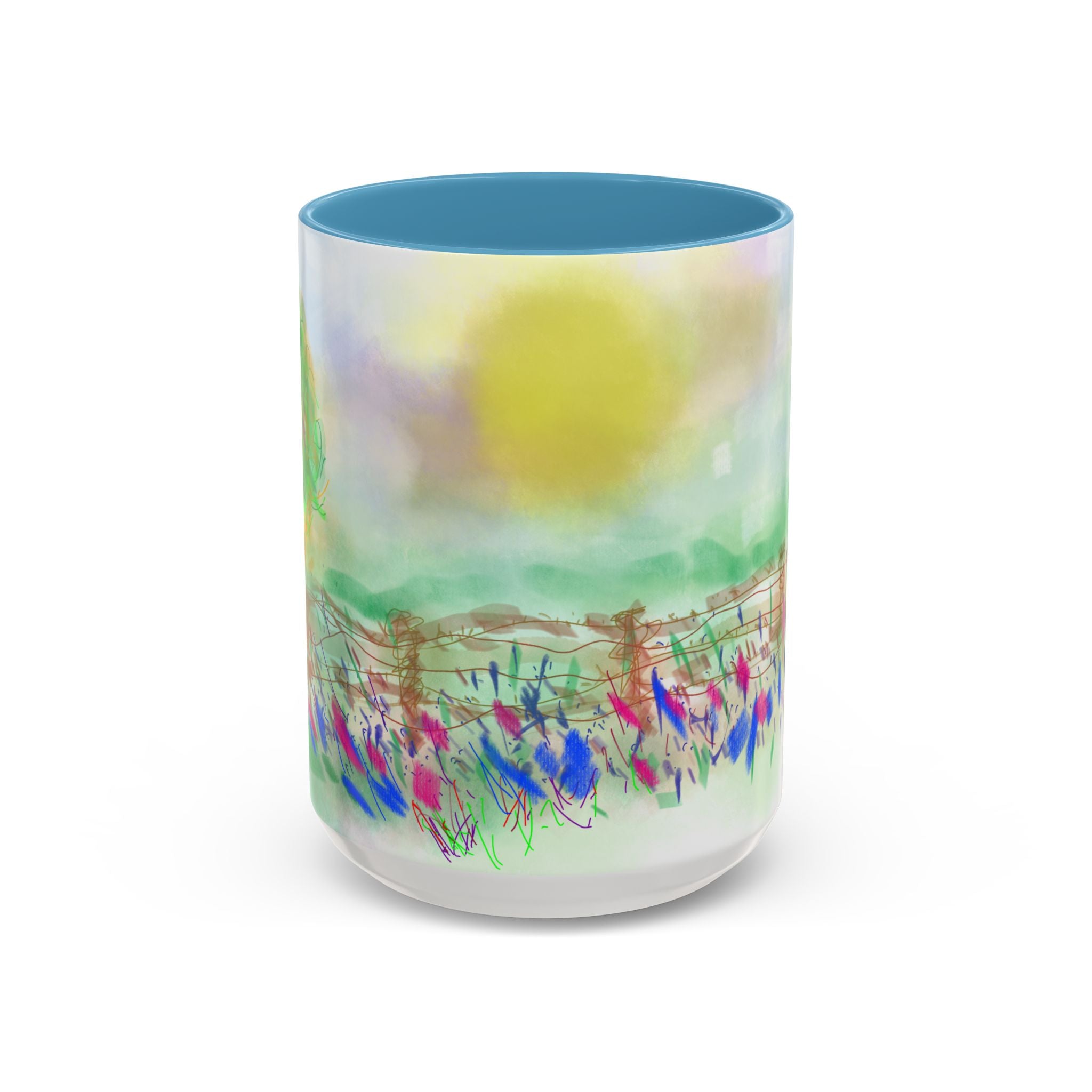 Sunlit Meadow Accent Coffee Mug — Watercolor Floral Sunrise (11/15oz)