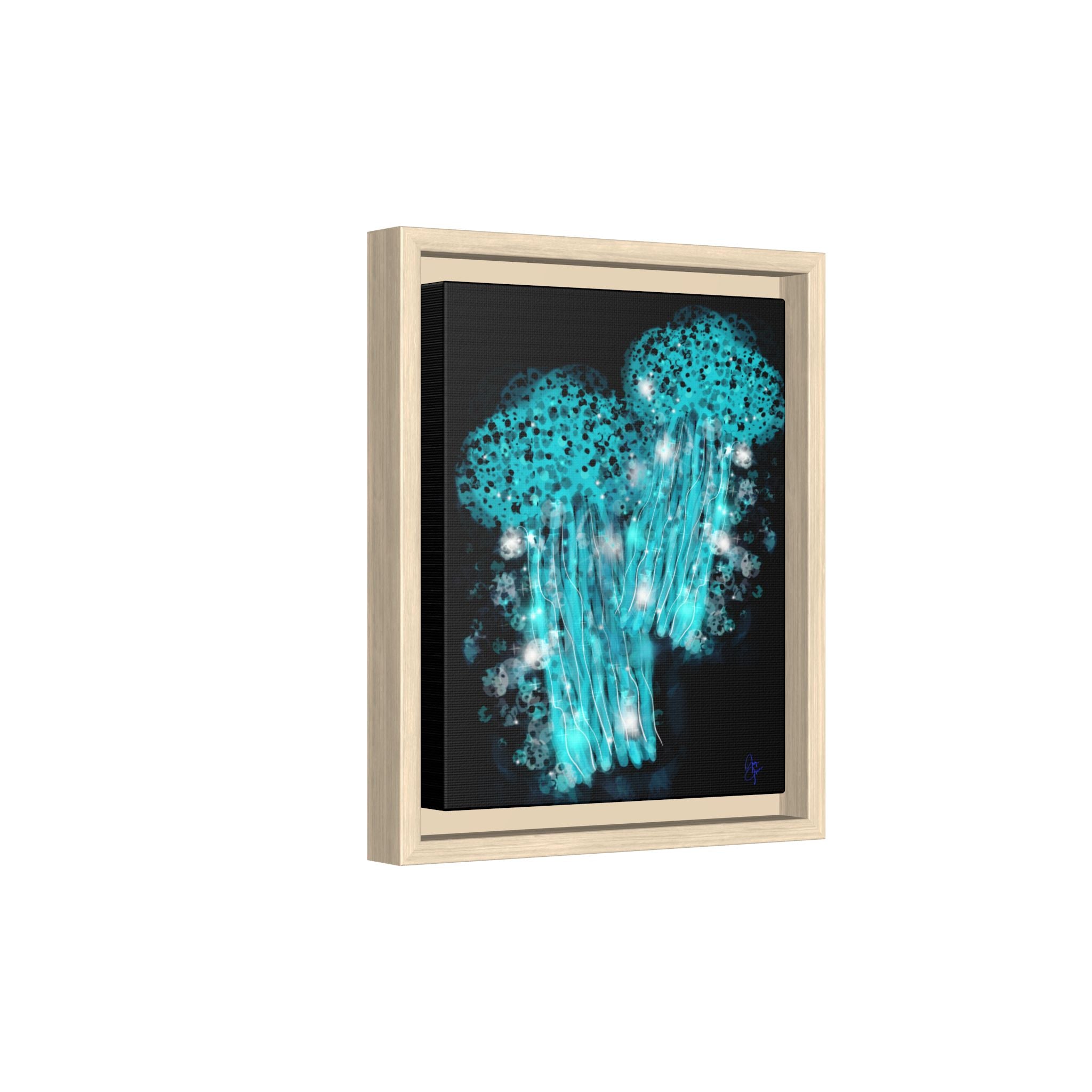 Glowing Jellyfish Art Print — Framed Matte Canvas
