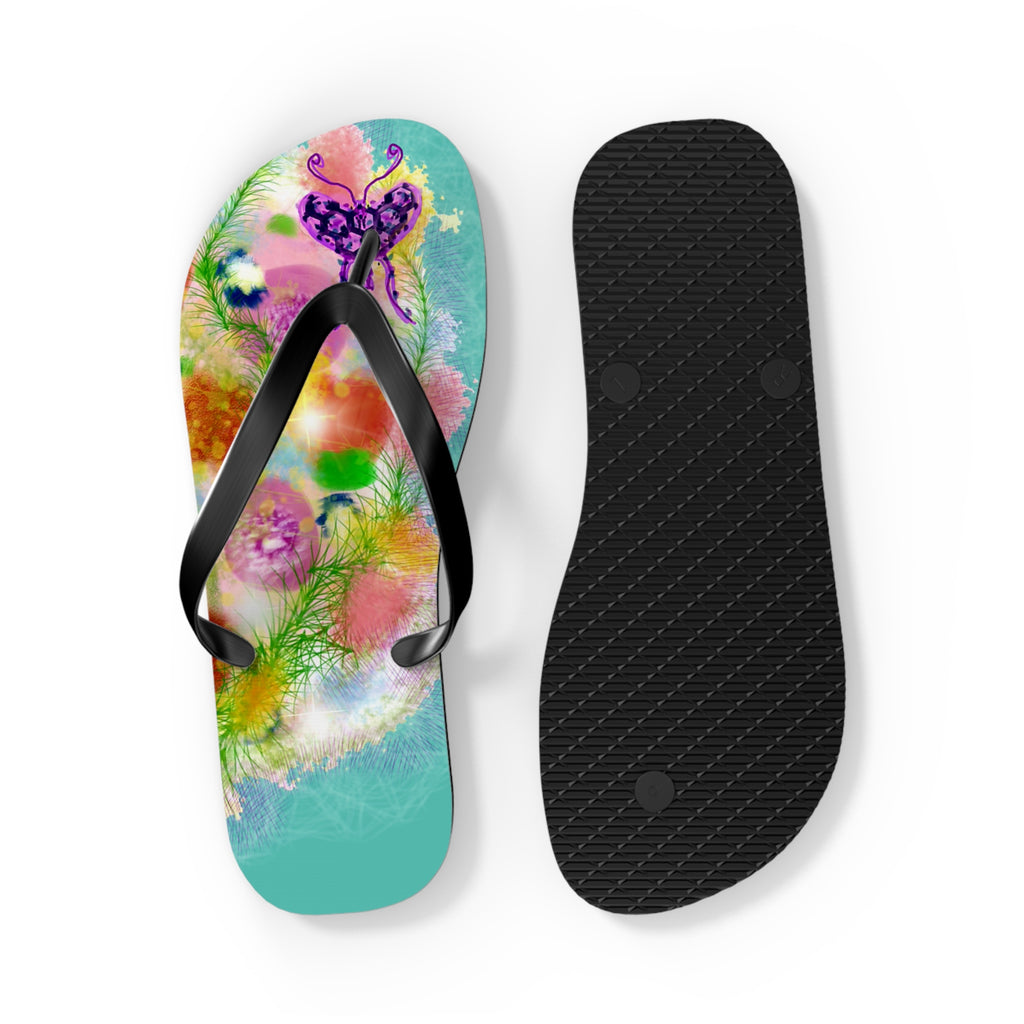 Floral Watercolor Flip Flops - Colorful Beach Sandals with Dreamy Garden Print