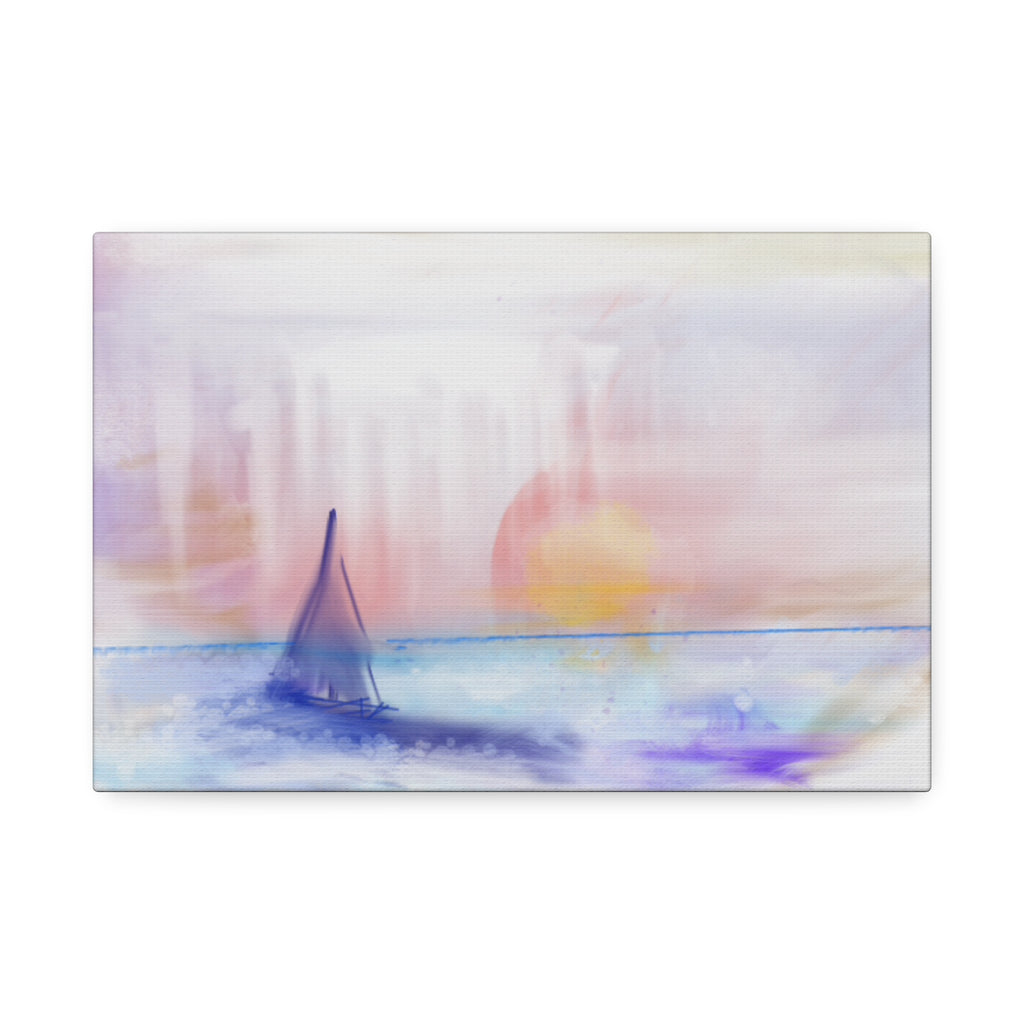 Watercolor Seascape Canvas Print — Dreamy Sailboat Sunset Wall Art
