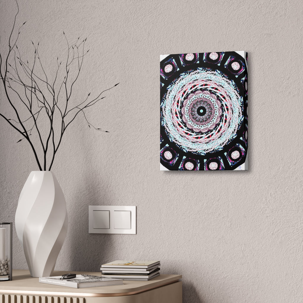 Mandala Kaleidoscope Canvas Wall Art — Psychedelic Pink & Teal Stretched Canvas (1.5")