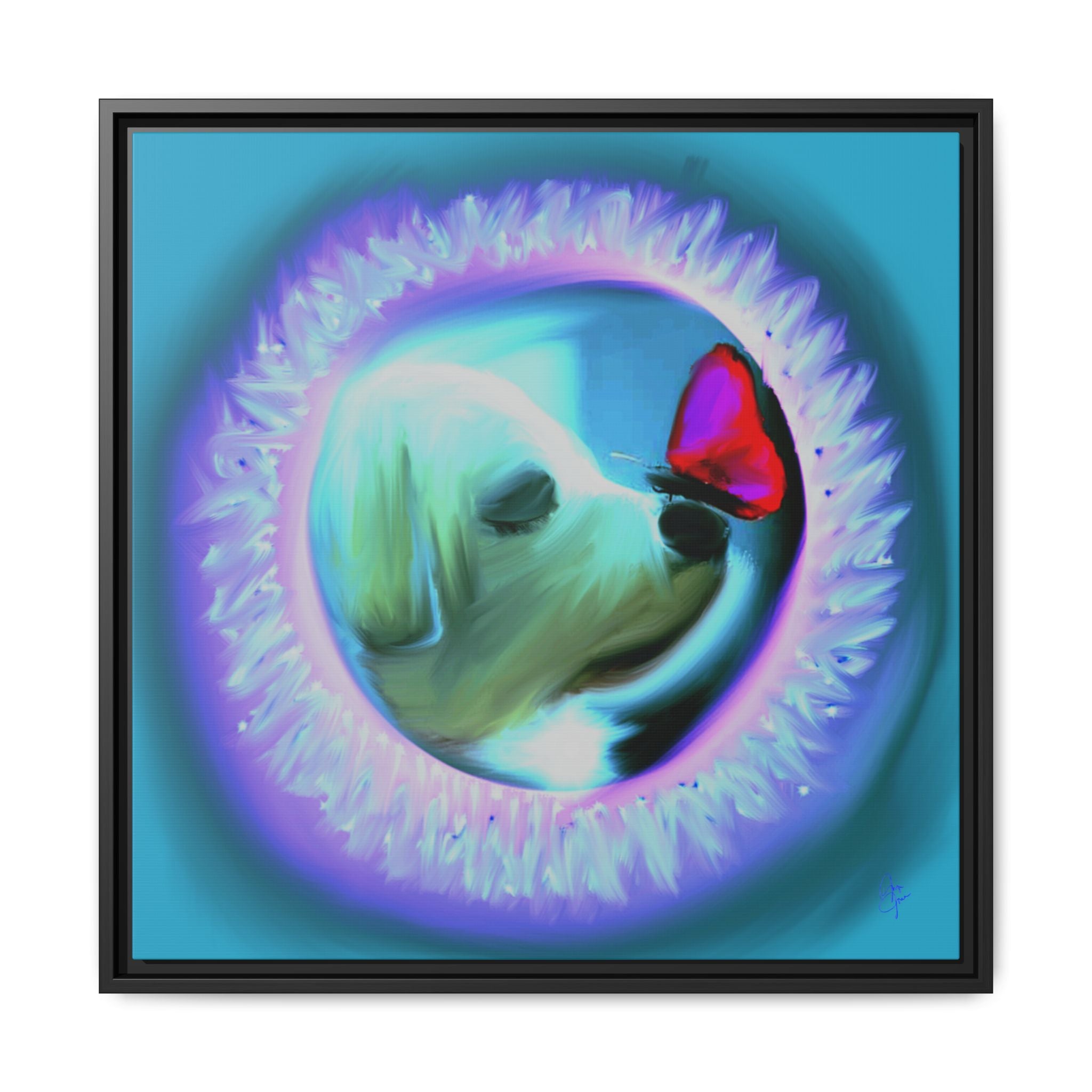 Framed Matte Canvas - Puppy with Butterfly Pop Art