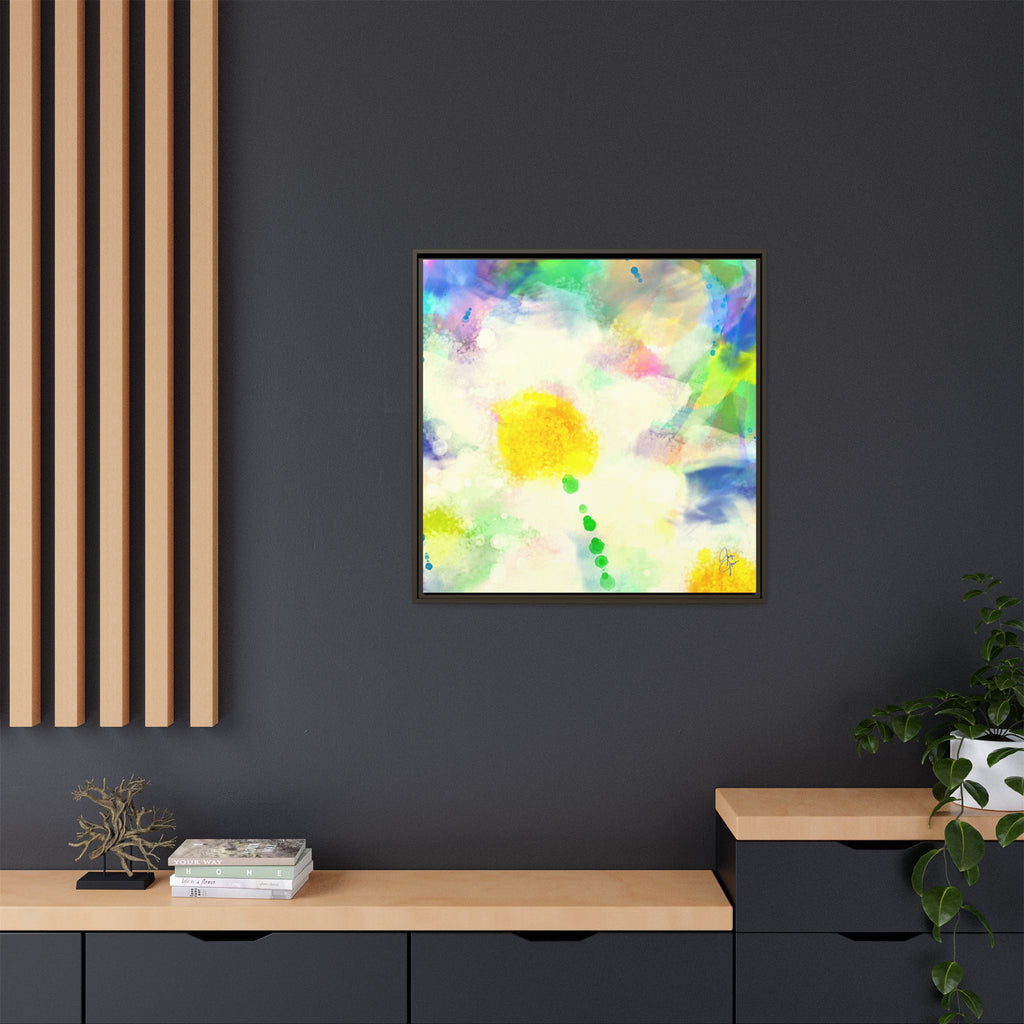 Framed Matte Canvas - Watercolor Yellow Floral Abstract Wall Art
