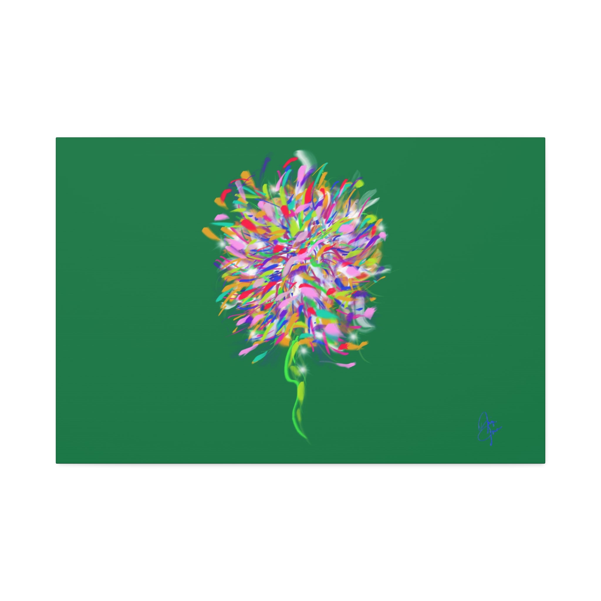 Abstract Floral Burst Canvas Print — Colorful Flower Wall Art on Deep Blue