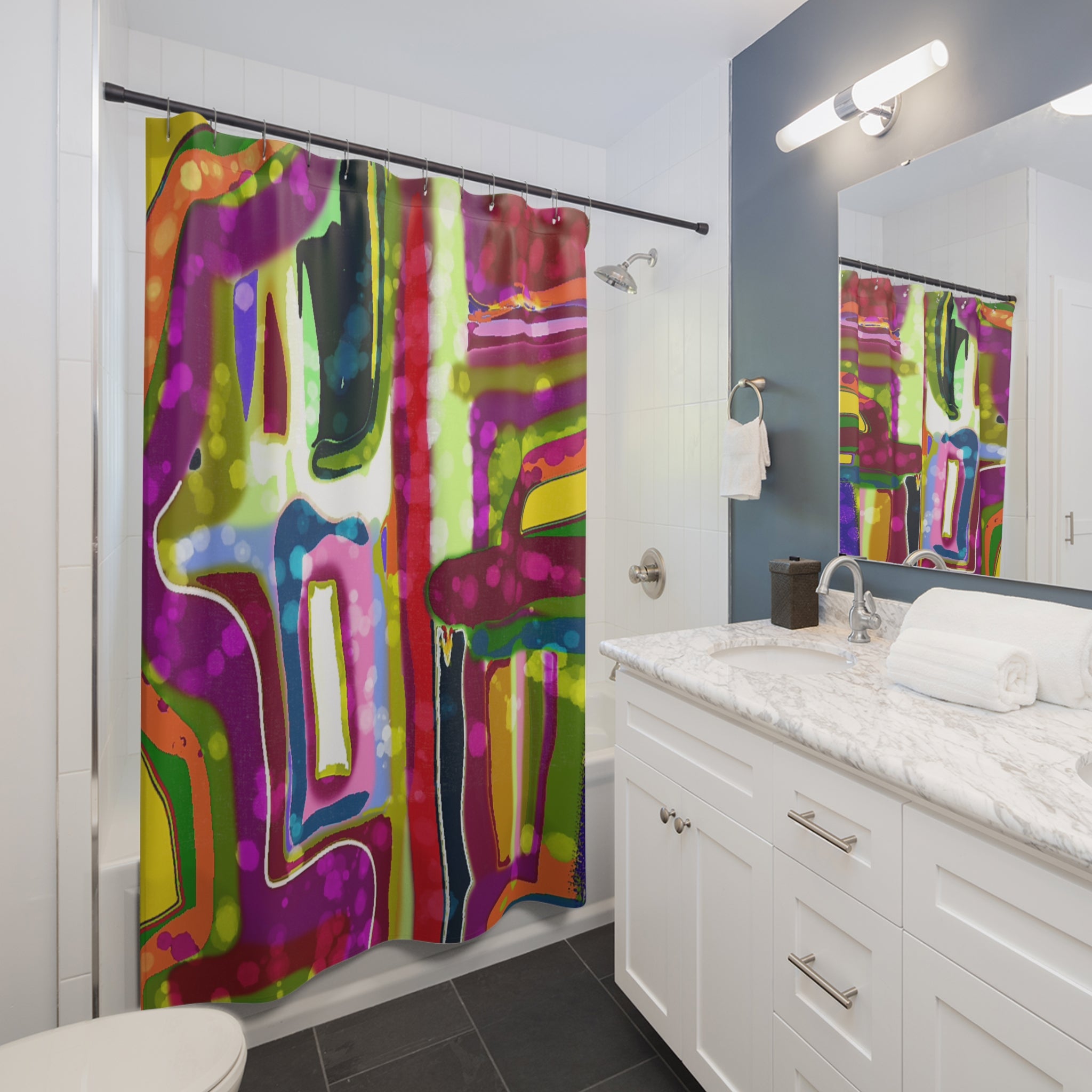 Abstract Neon Graffiti Shower Curtain