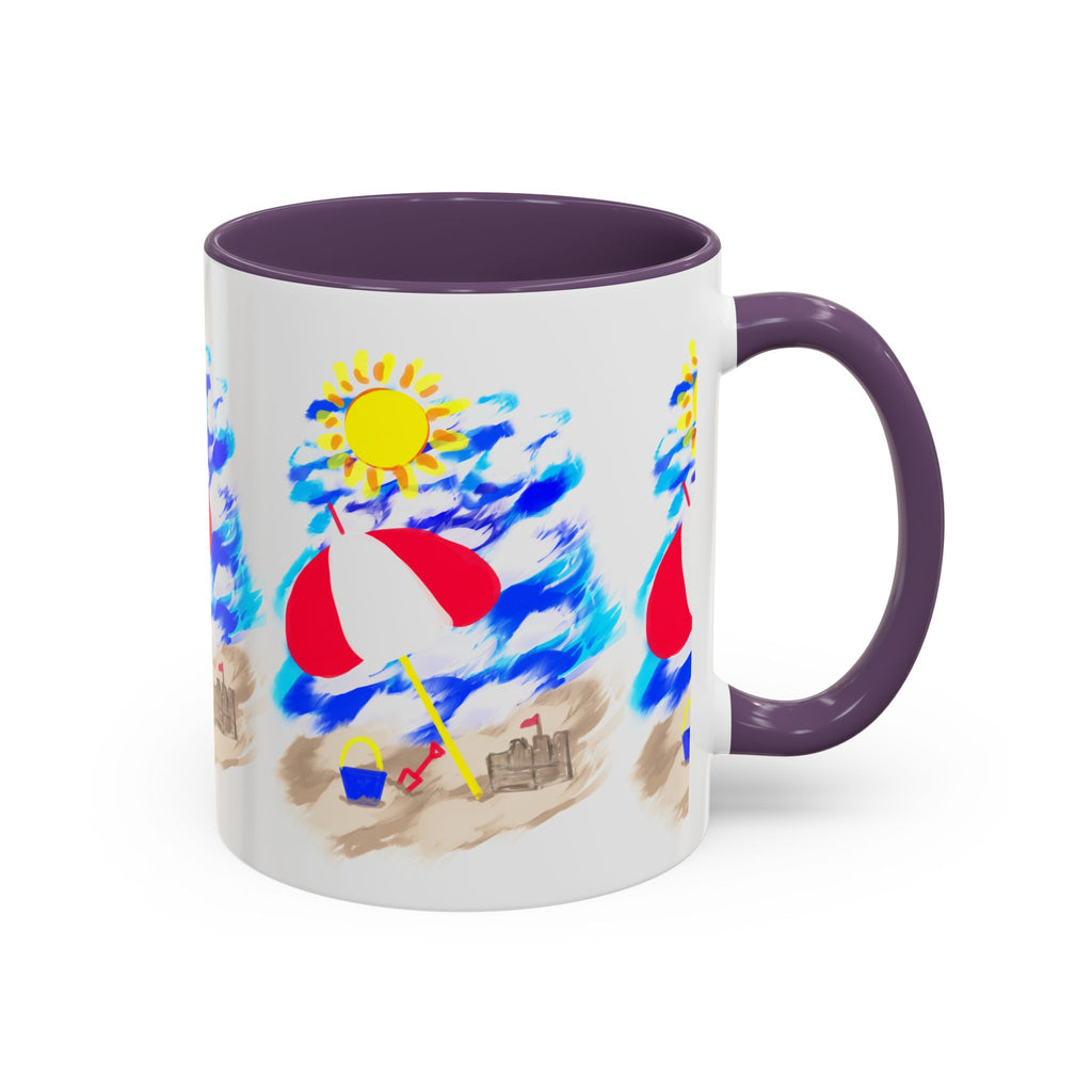 Beach Scene Coffee Mug – Summer Umbrella, Sun & Sandcastle Accent Mug