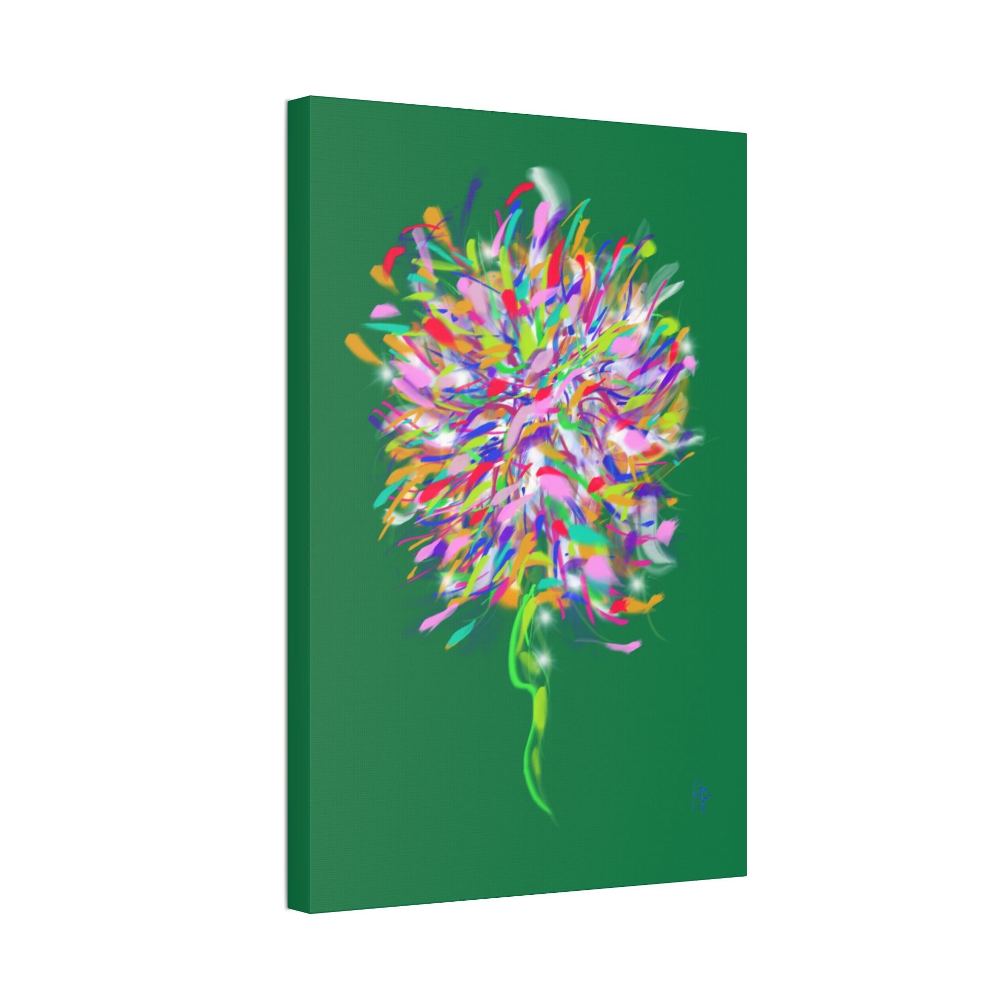 Abstract Floral Burst Canvas Print — Colorful Flower Wall Art on Deep Blue