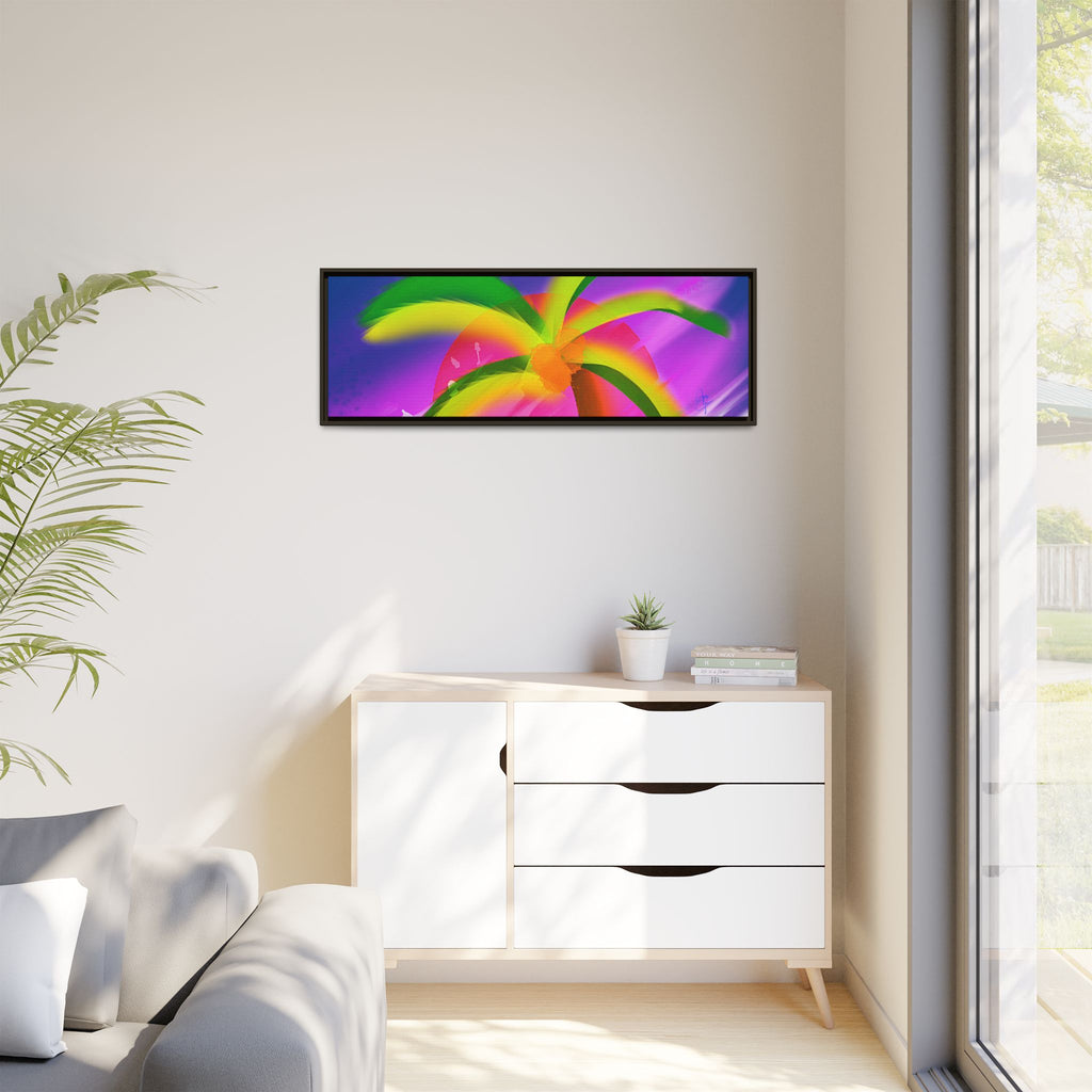 Framed Matte Canvas Print — Neon Palm Beach Art