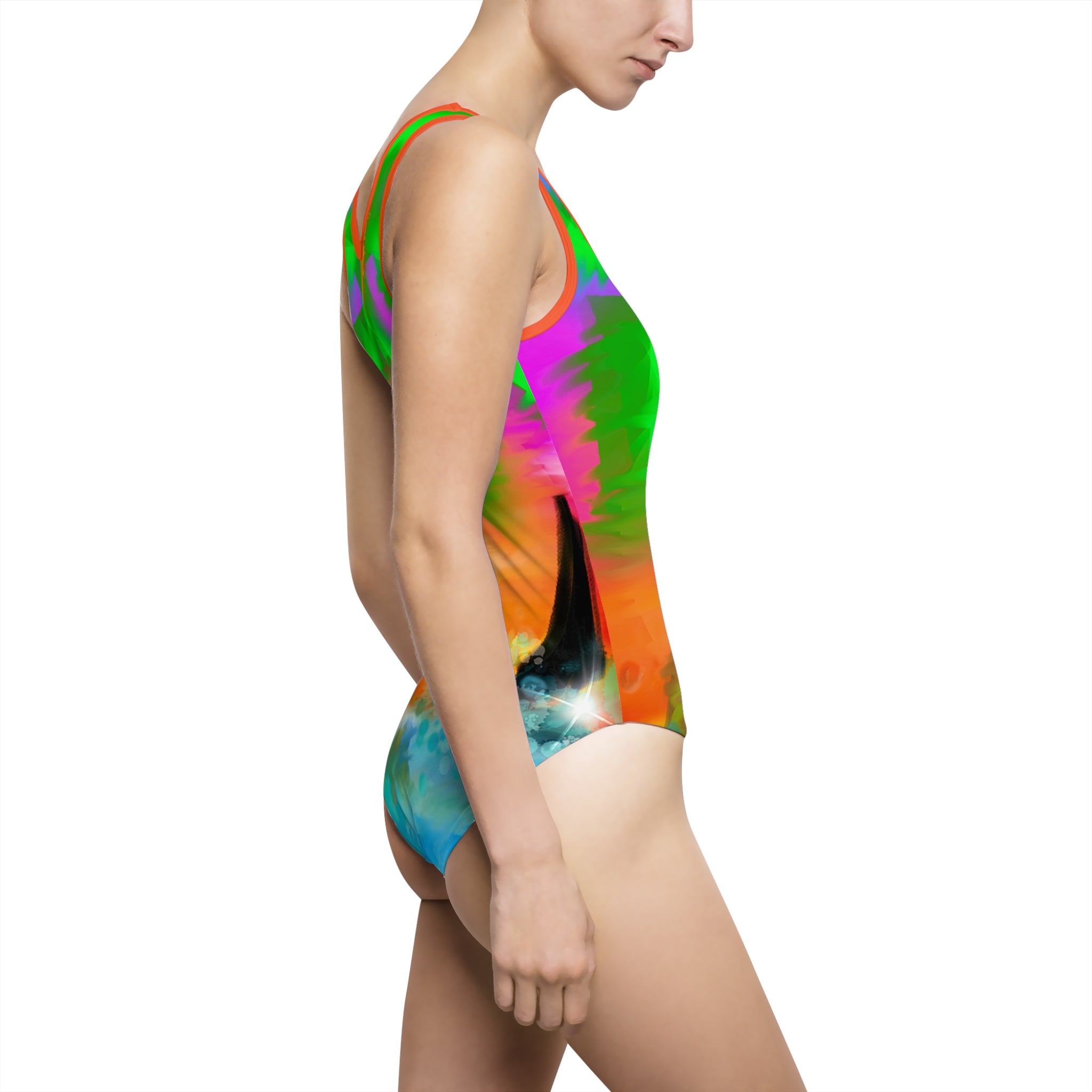 Tropical Sunset One-Piece Swimsuit — Vibrant Abstract Beach Print