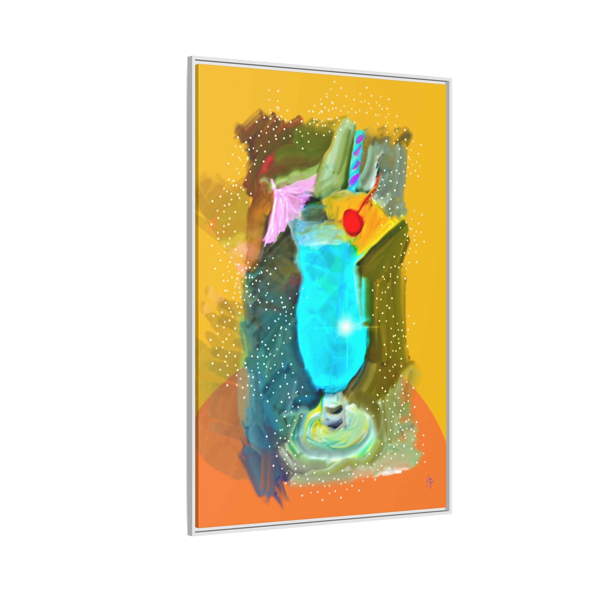 Tropical Blue Cocktail Canvas Print — Framed Matte Bar Art