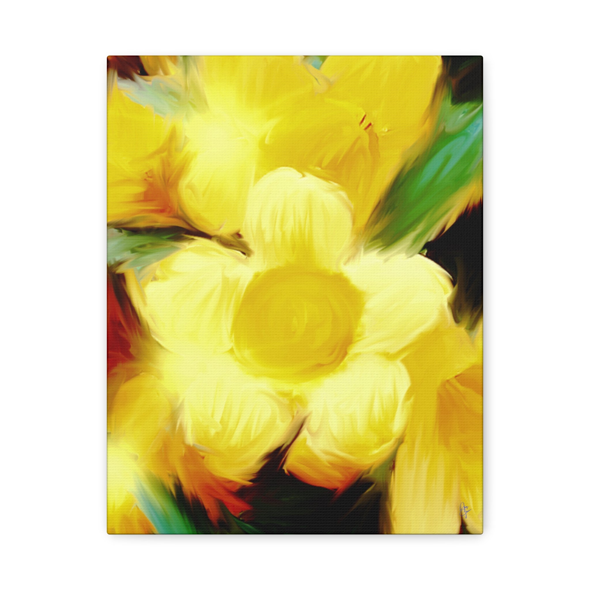 Yellow Floral Canvas Wall Art – Bright Sunflower-Style Painting, Matte Stretched Print