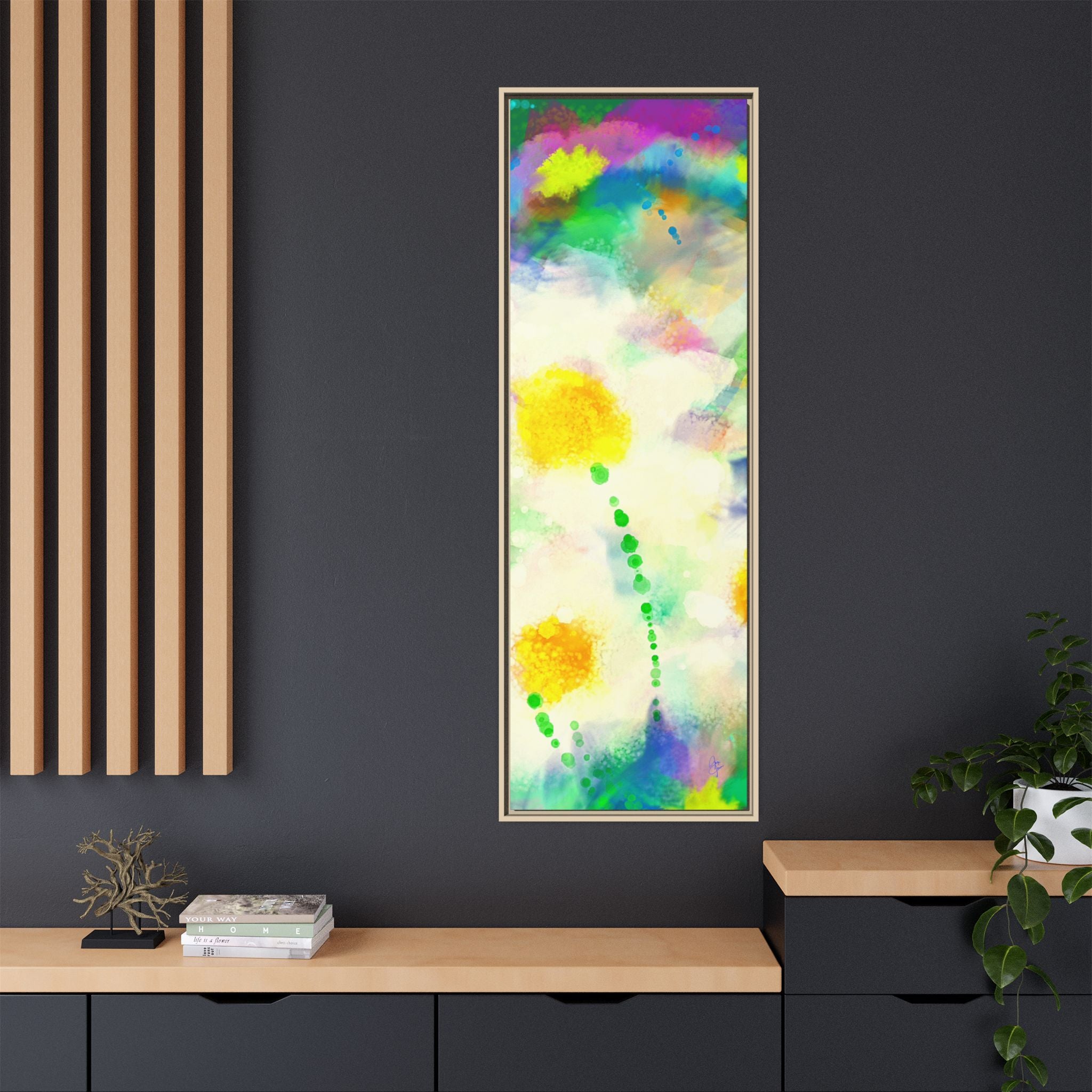 Framed Matte Canvas - Watercolor Yellow Floral Abstract Wall Art