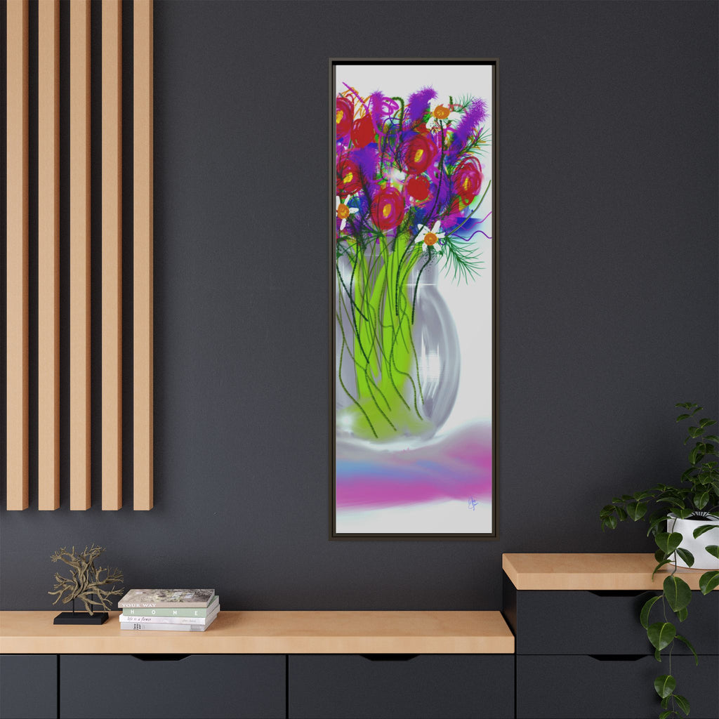 Framed Floral Bouquet Matte Canvas Wall Art — Colorful Abstract Flowers in Vase