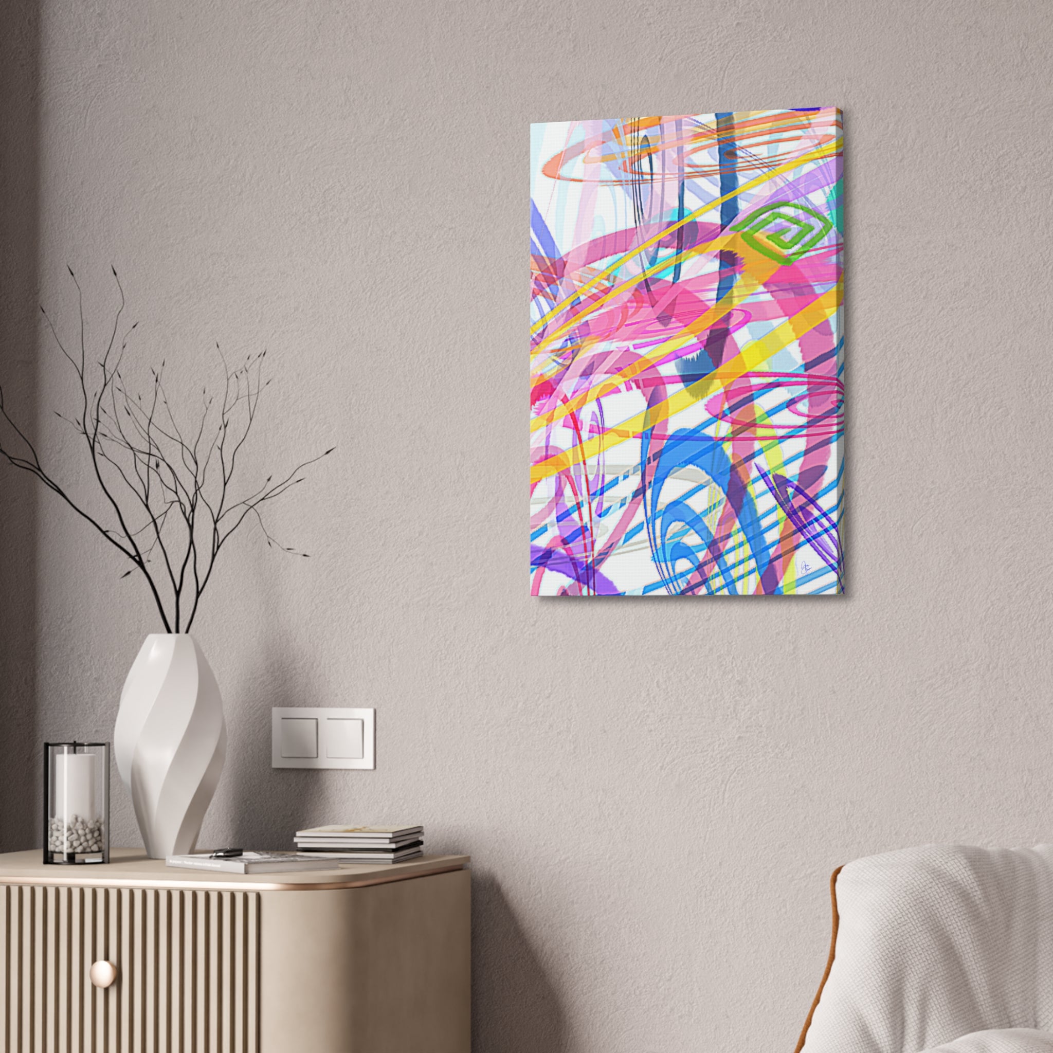 Abstract Rainbow Scribble Canvas – Colorful Modern Wall Art (1.5" Stretched)