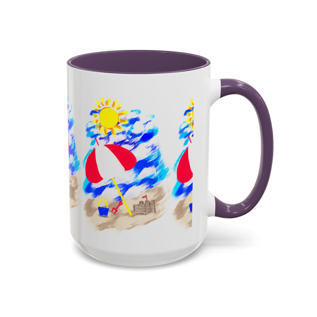 Beach Scene Coffee Mug – Summer Umbrella, Sun & Sandcastle Accent Mug