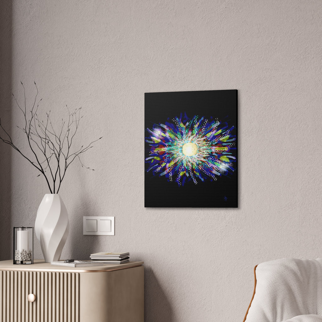Abstract Cosmic Burst Canvas Wall Art — Colorful Sunflower Explosion on Black