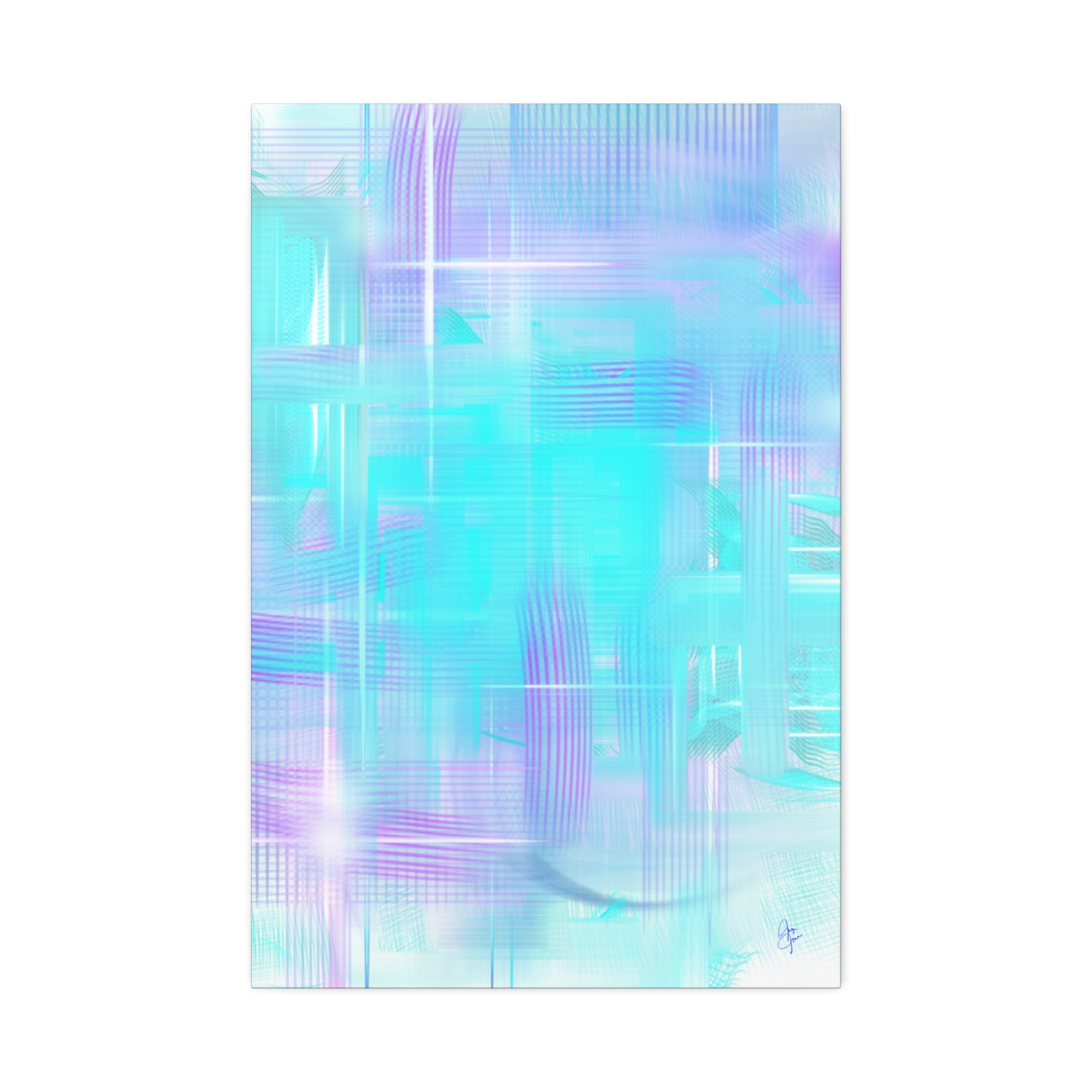 Abstract Aqua Pastel Canvas Art - Turquoise & Lavender Modern Wall Decor (1.5" Stretched)