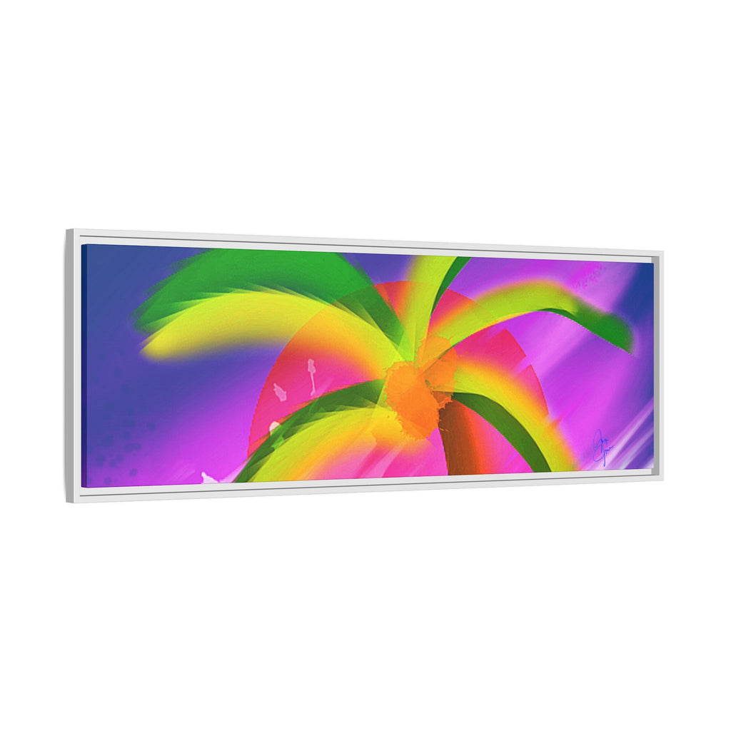 Framed Matte Canvas Print — Neon Palm Beach Art
