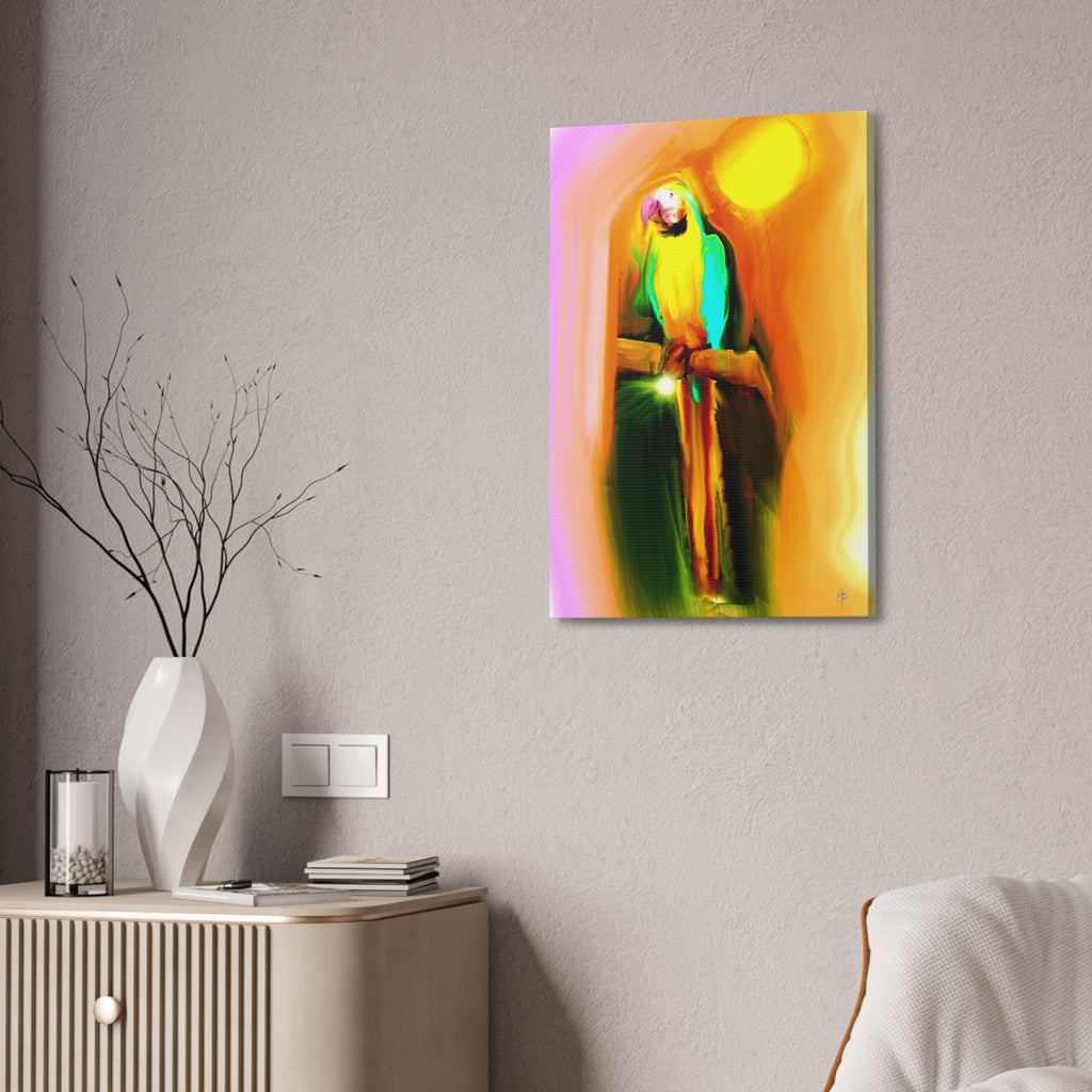 Tropical Parrot Canvas Print — Vibrant Sunlit Bird Wall Art
