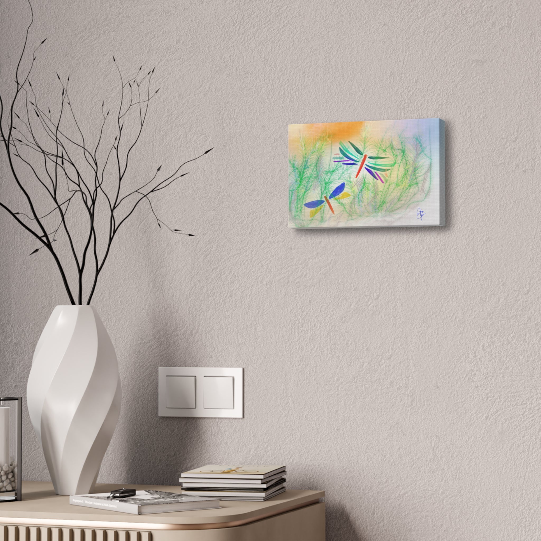 Dragonfly Meadow Canvas Art – Colorful Stretched Wall Decor (1.5" Depth)