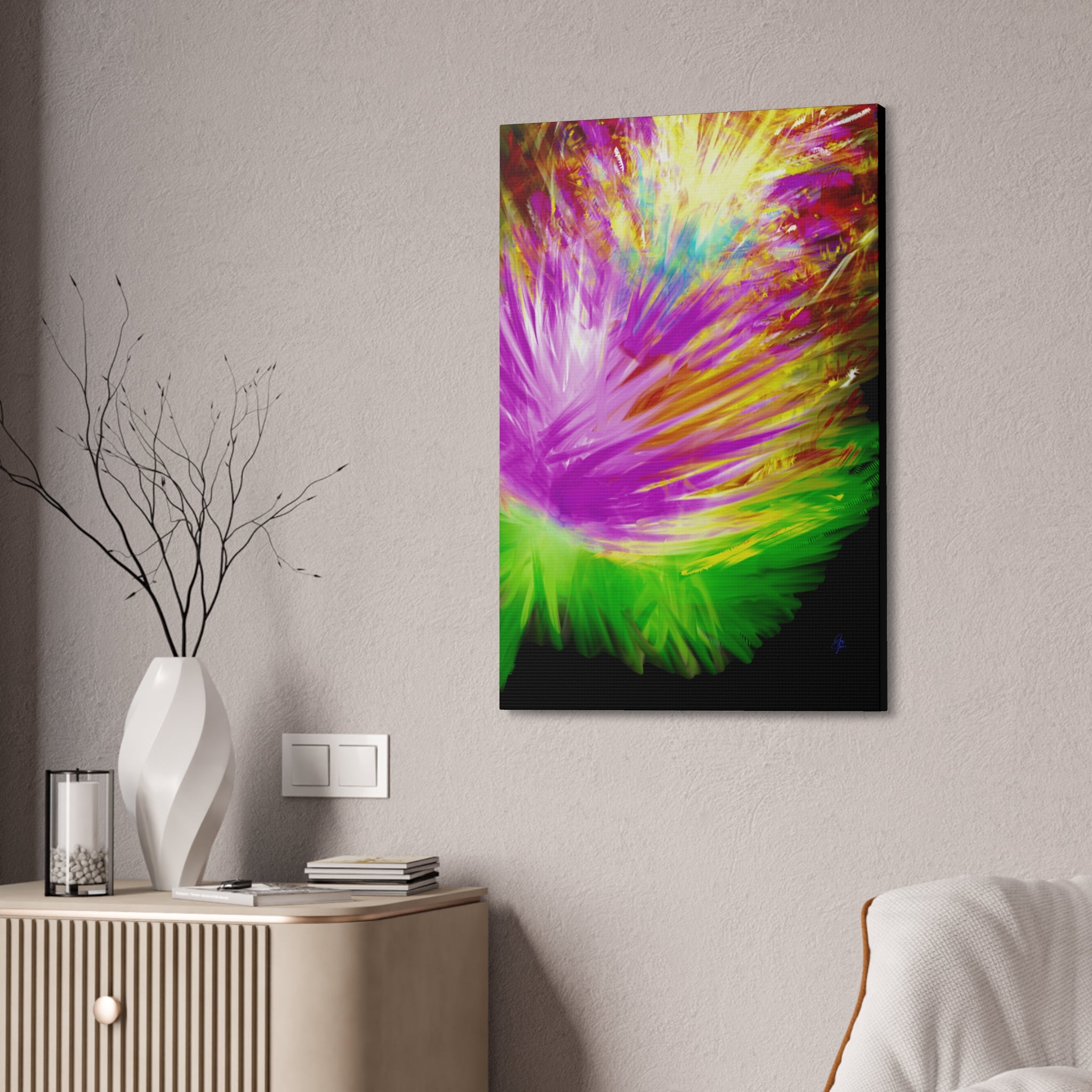 Vibrant Abstract Feather Canvas — Colorful Modern Wall Art (1.5" Stretched)