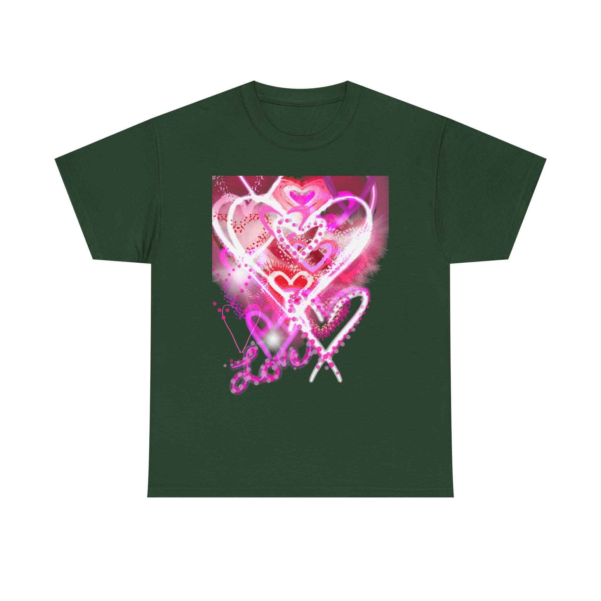Love Hearts Tee — Pink Watercolor Heart Design Valentine’s Day T‑Shirt