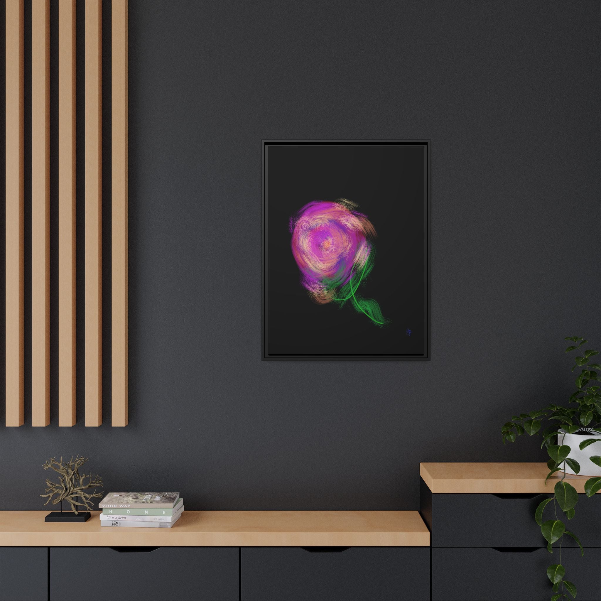 Abstract Rose Swirl Matte Framed Canvas — Multicolor Floral Wall Art