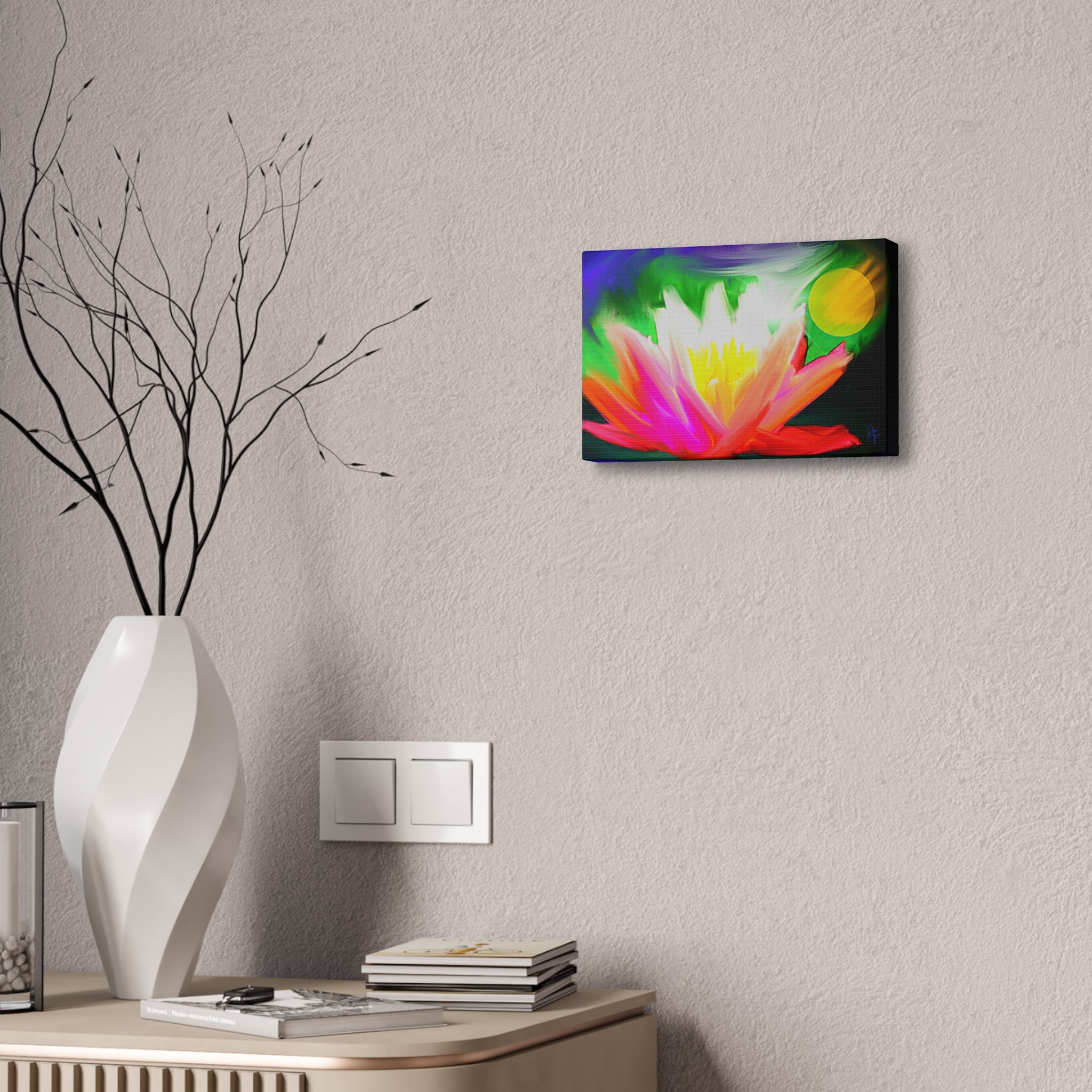 Vibrant Lotus Canvas Print — Bright Floral Stretched Wall Art
