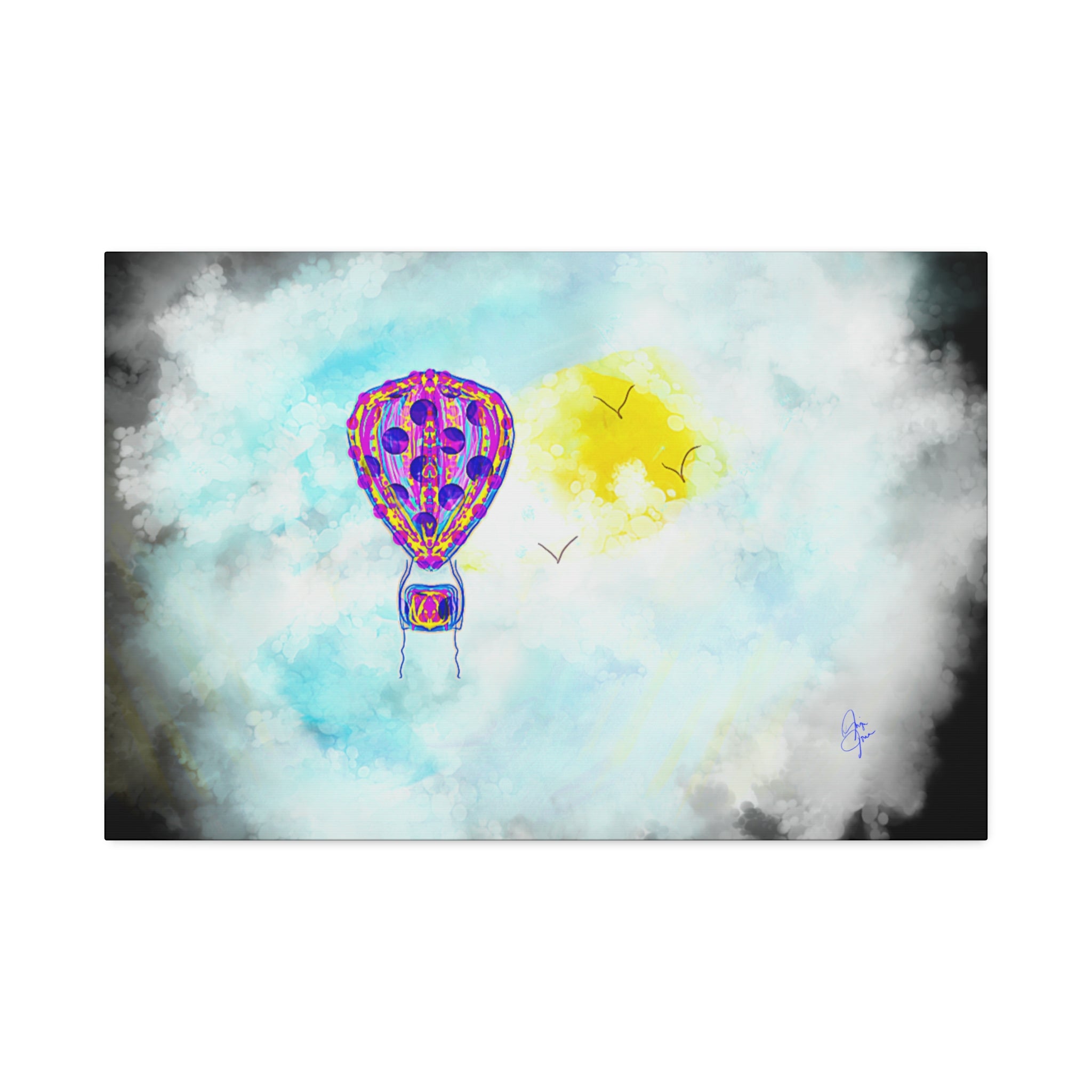 Hot Air Balloon Canvas Art – Whimsical Sunshine Nursery Wall Décor (Stretched Canvas)