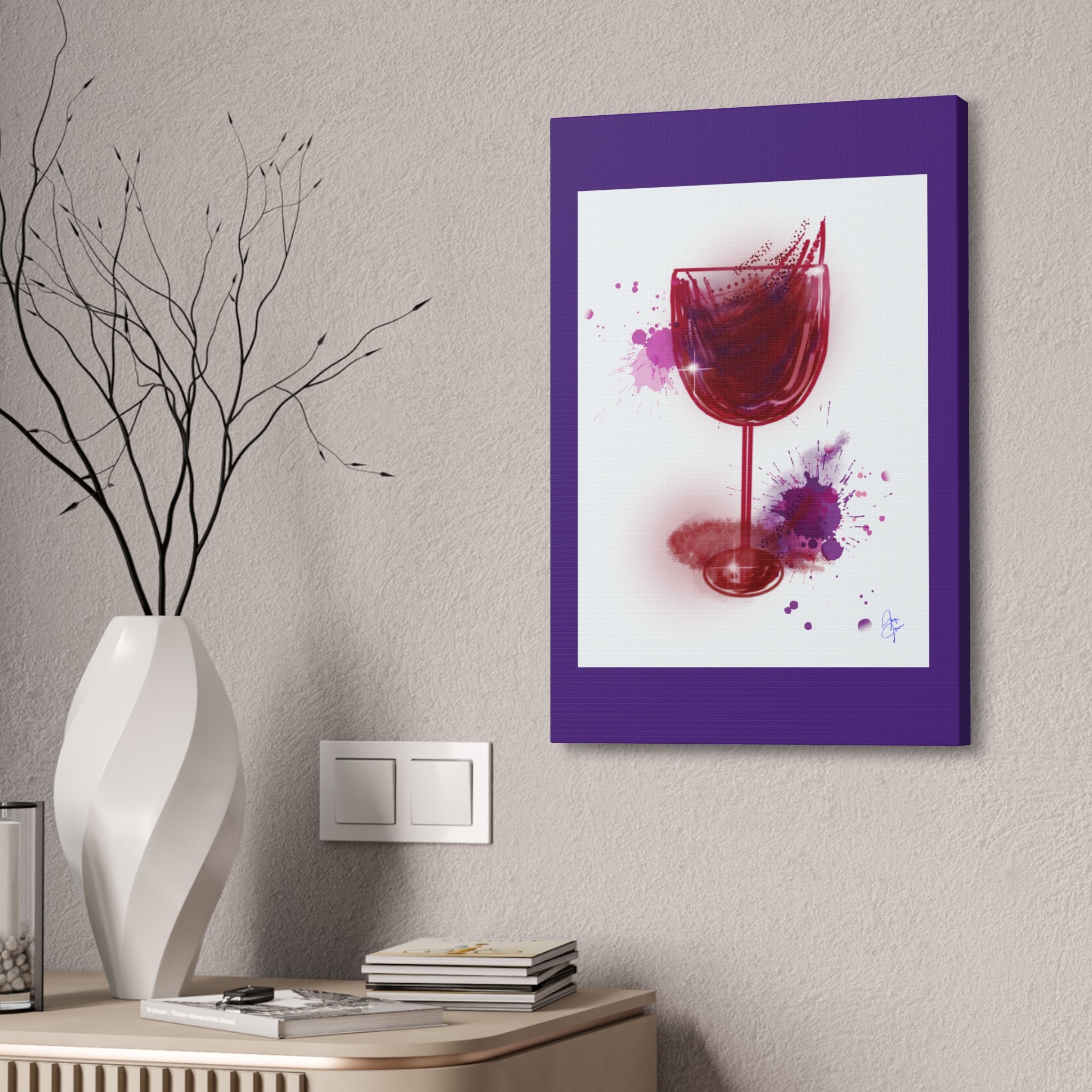 Wine Glass Art Canvas — Red Wine Splash Stretched Wall Art (1.5" Depth)