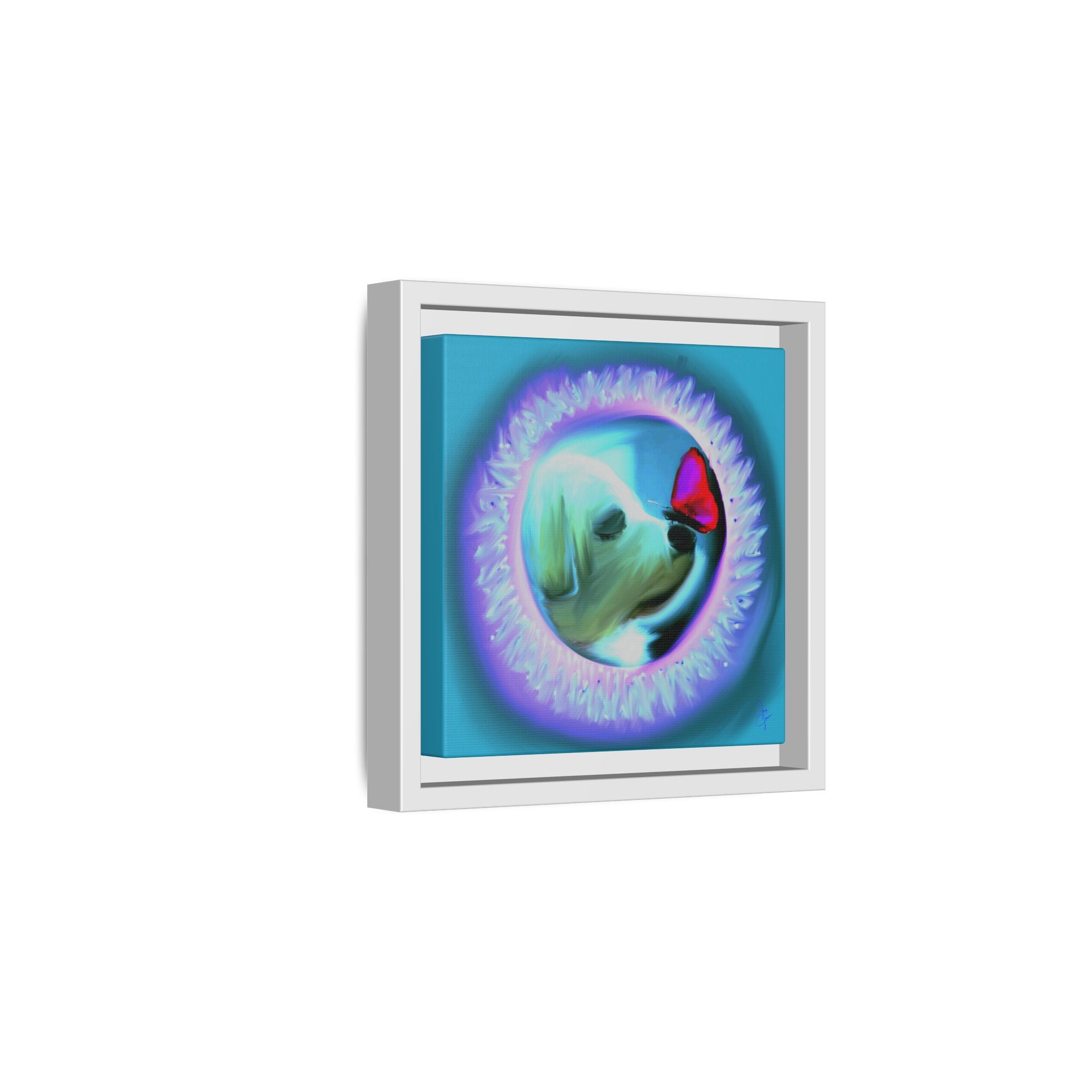 Framed Matte Canvas - Puppy with Butterfly Pop Art