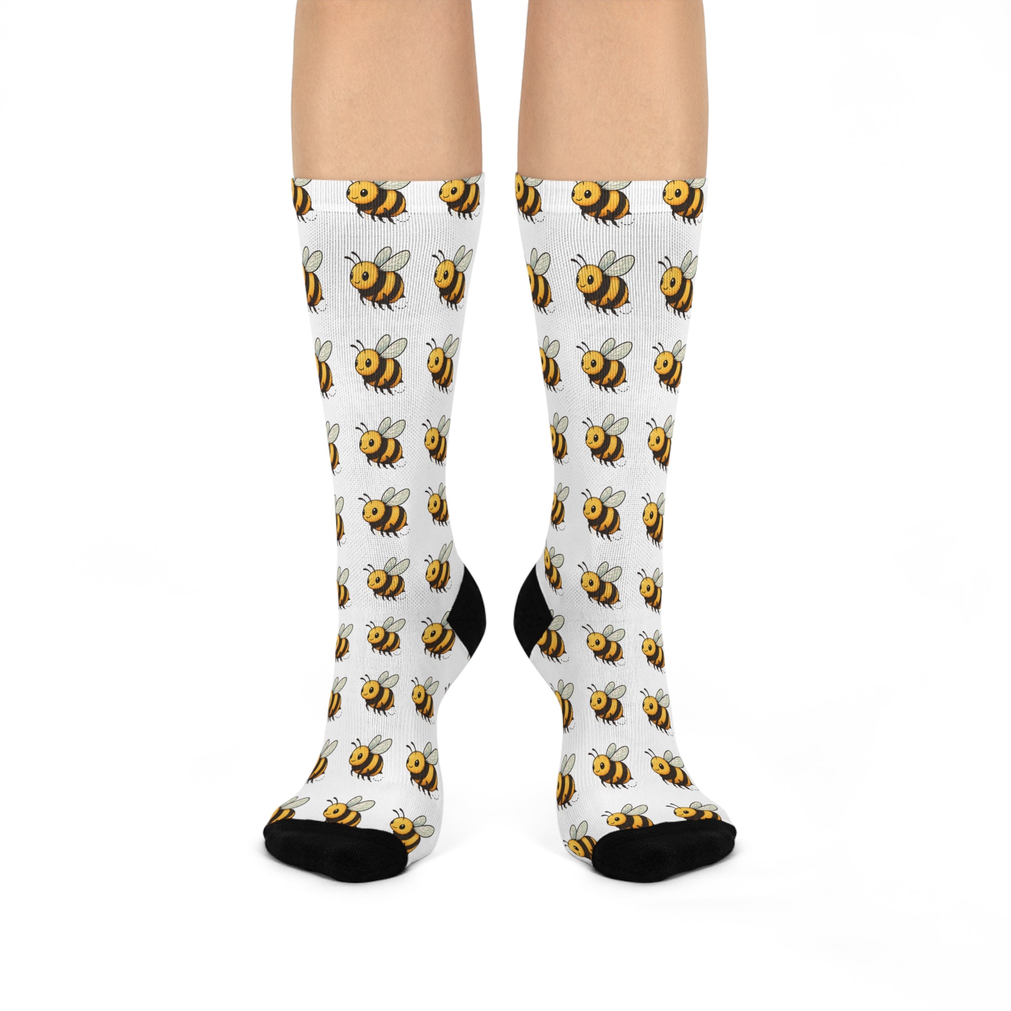 Bee Pattern Cushioned Crew Socks — Cute Bumblebee Novelty Socks for Women & Men, Soft Comfy Everyday Crew