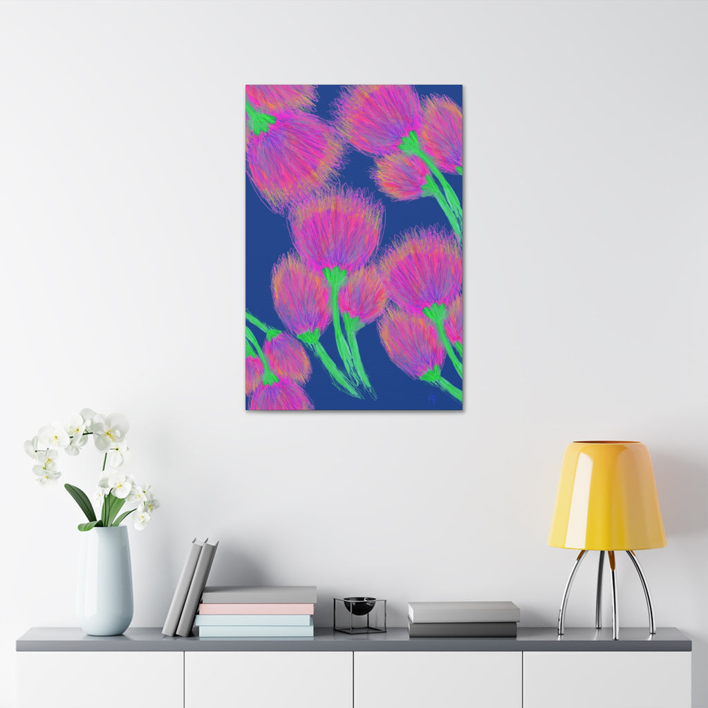 Floral Burst Canvas Print — Vibrant Pink Thistles Stretched Wall Art