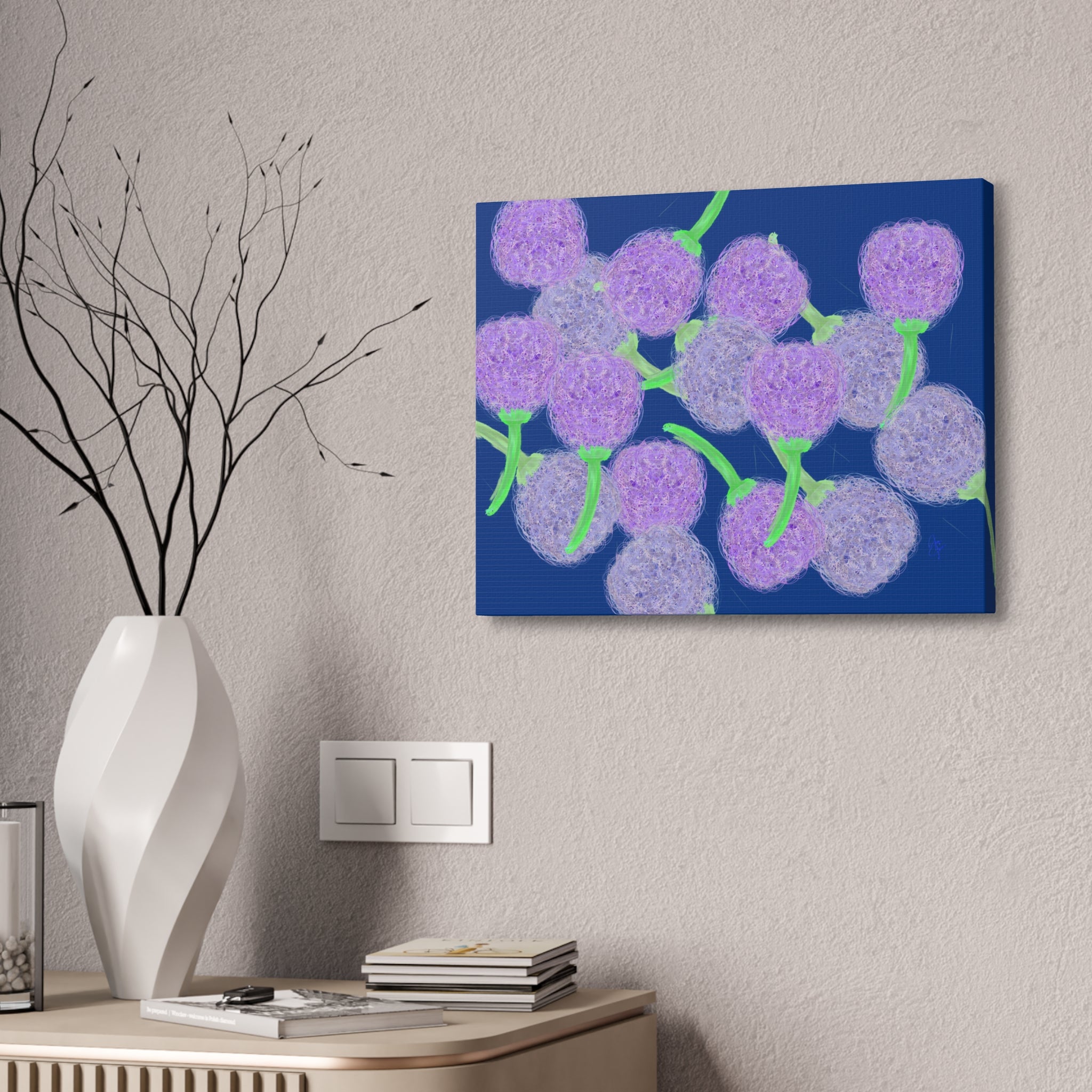 Purple Berry Art Canvas Print — Floral Abstract Wall Decor (Stretched 1.5")