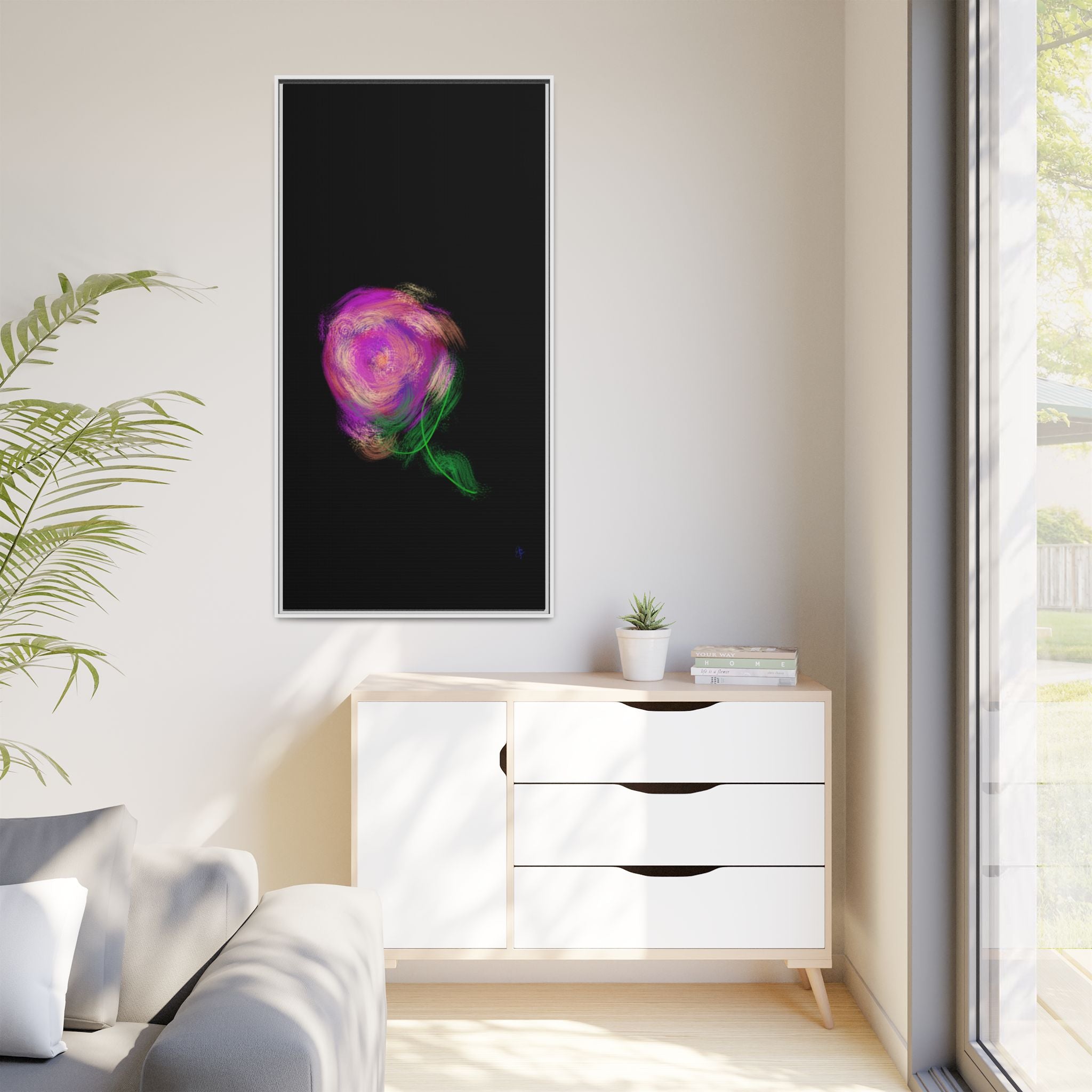 Abstract Rose Swirl Matte Framed Canvas — Multicolor Floral Wall Art