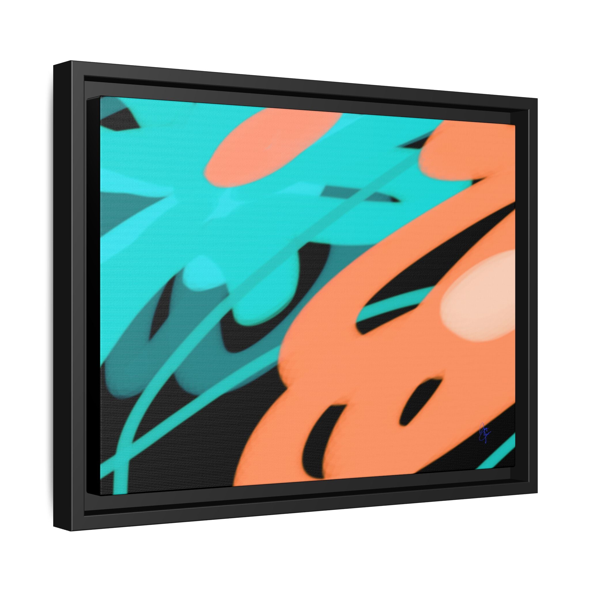 Abstract Teal & Coral Splash Framed Canvas