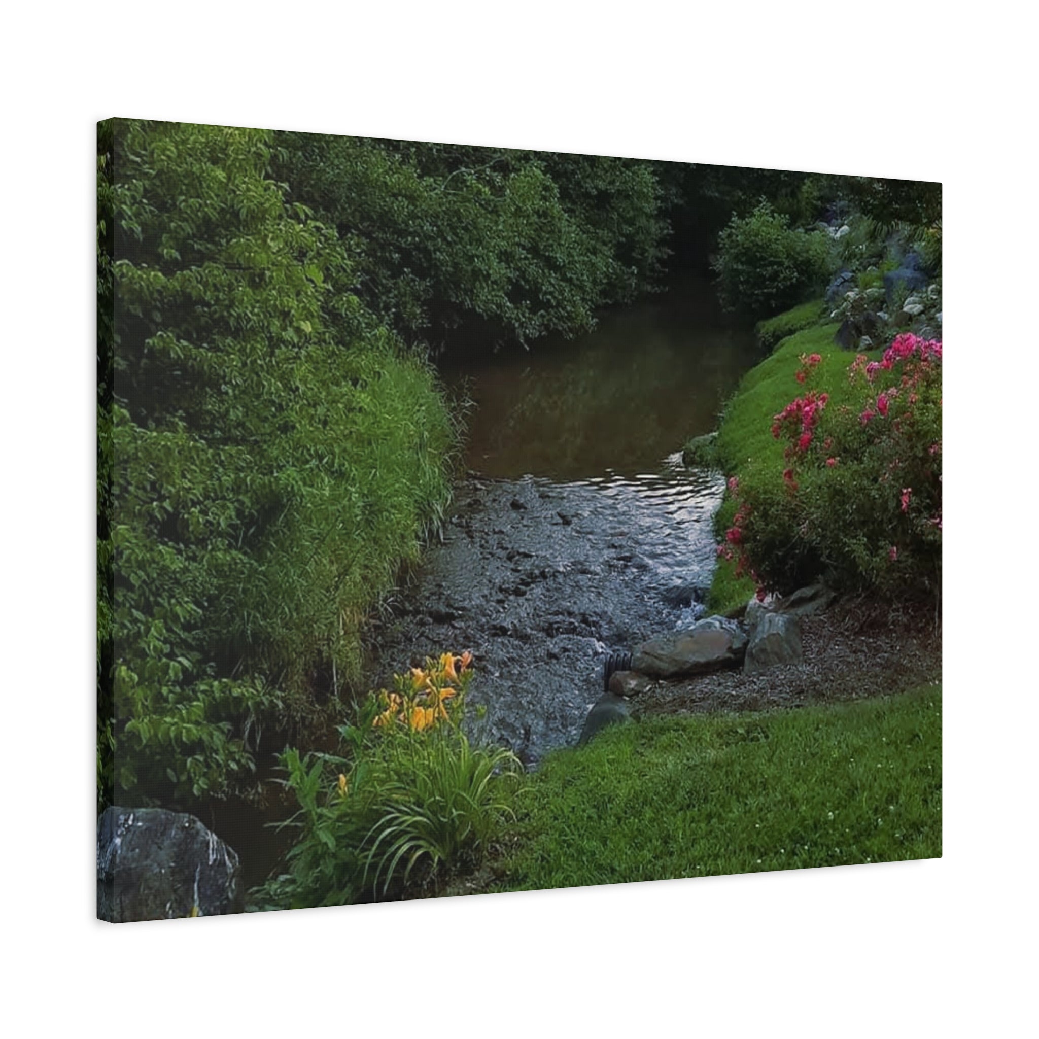 Tranquil Stream Garden — Matte Stretched Canvas Wall Art